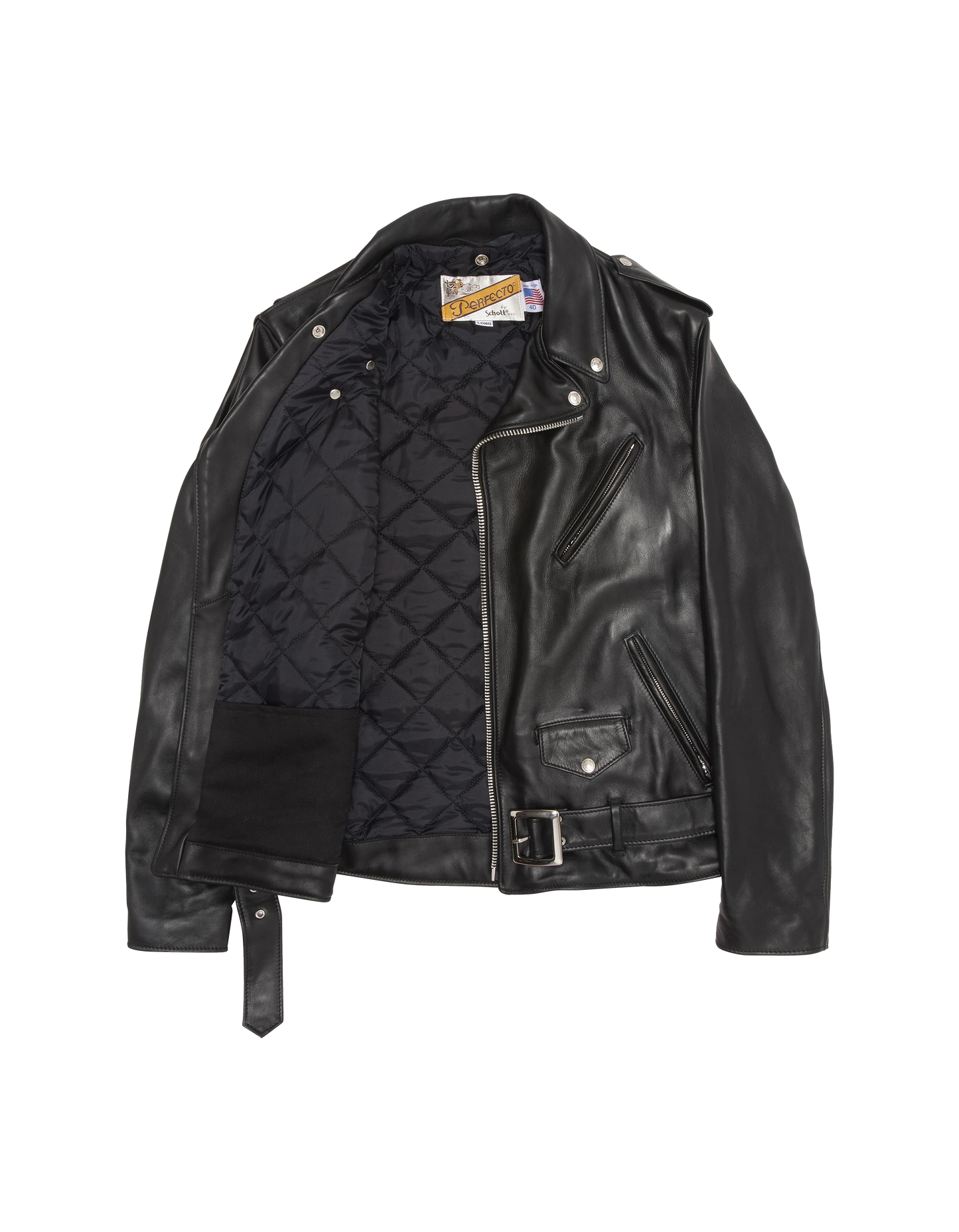 Mythical USA long black Perfecto® jacket, cowhide leather