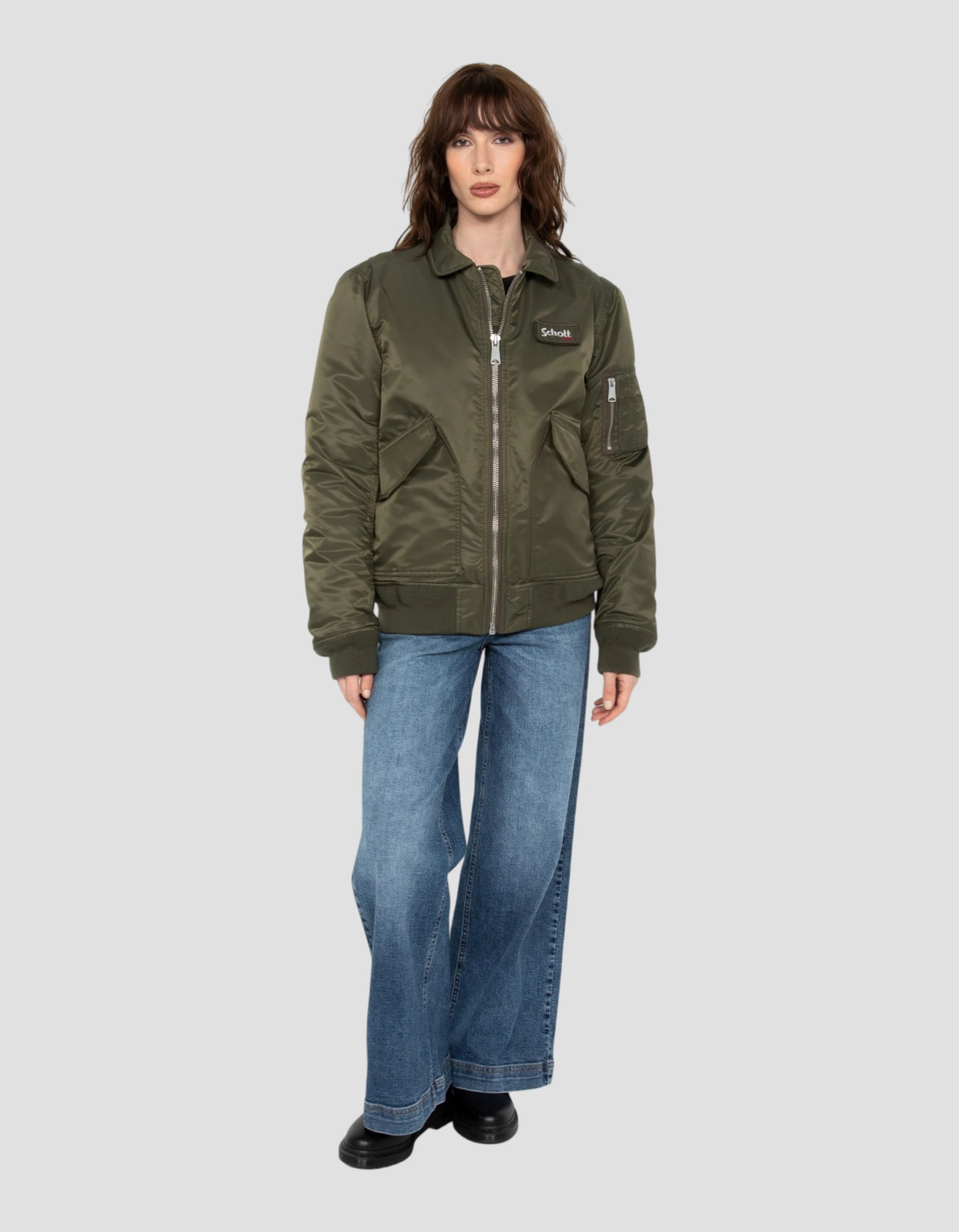CWU army khaki bomber jacket in recycled nylon, slim fit