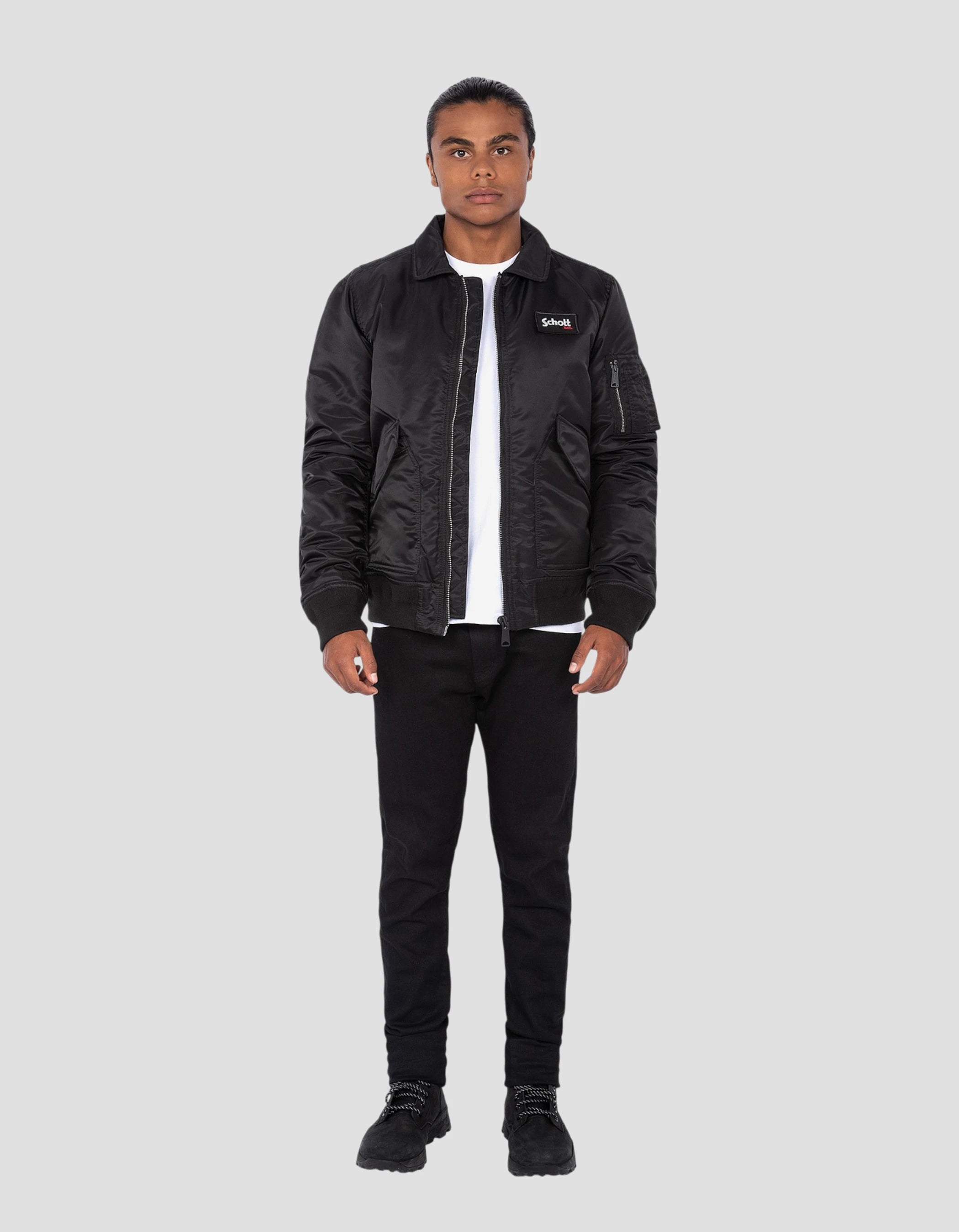Bomber CWU black in recycled nylon, fitted cut - 210100RS | Schott Bomber CWU black in recycled nylon, fitted cut - 210100RS | Schott