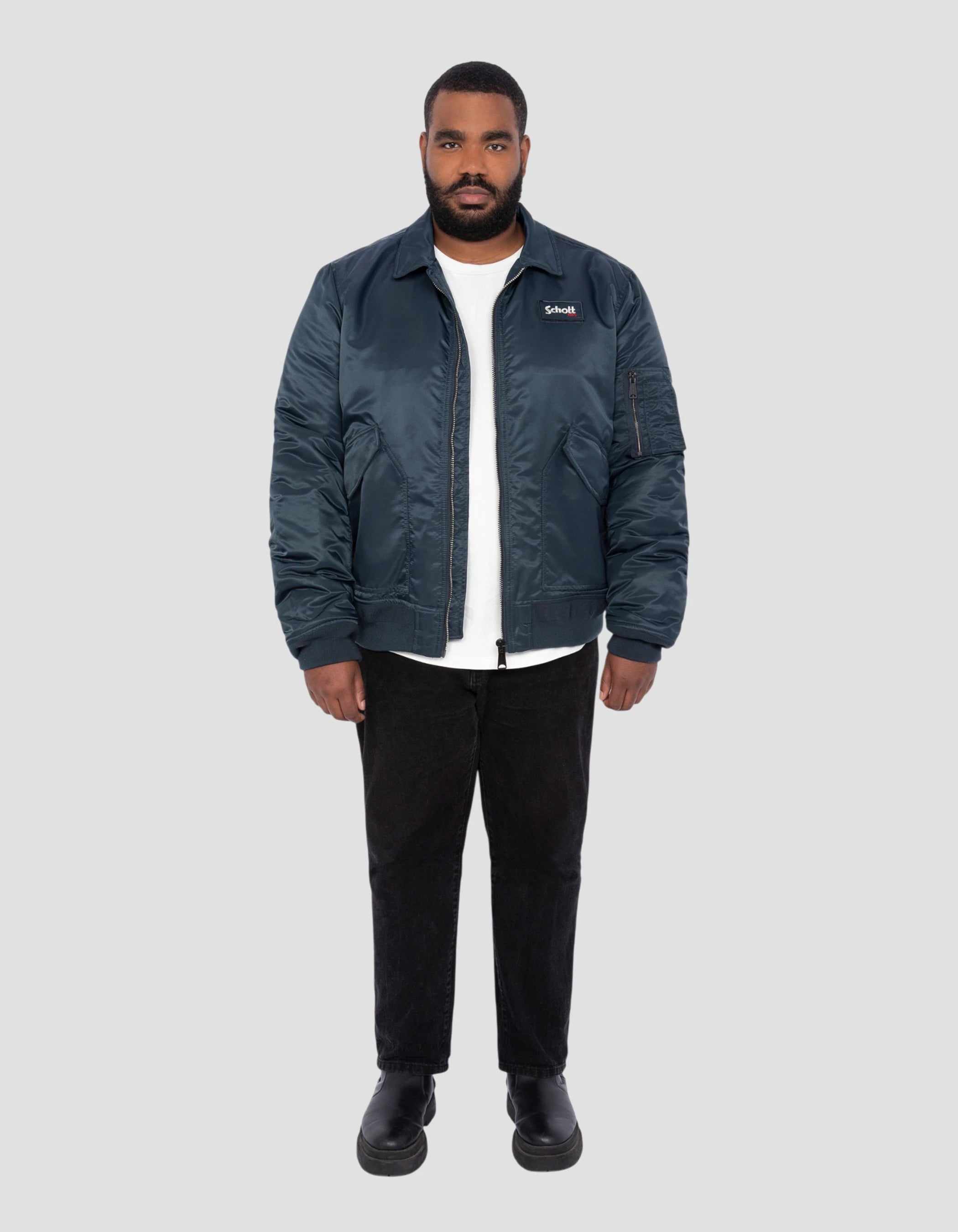 Bomber CWU Navy blue in recycled nylon, fitted cut, large size
