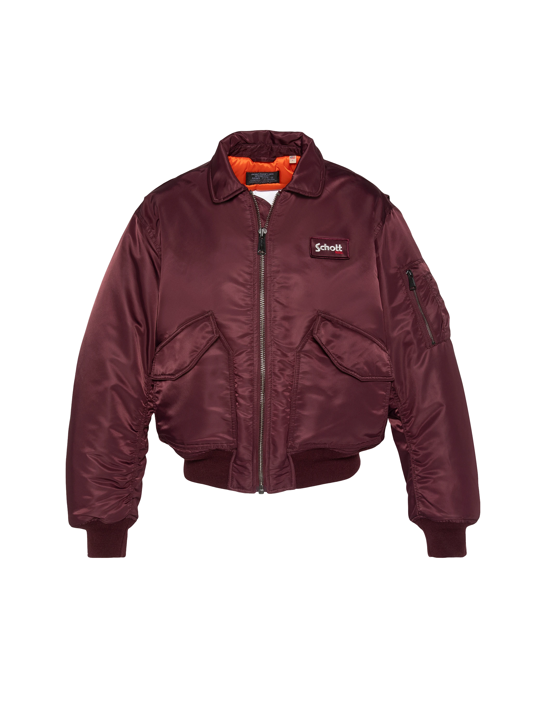 Bomber CWU 90's dark Bordeaux in recycled nylon, oversized cut