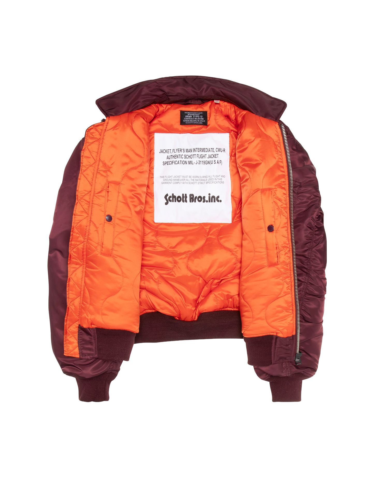 Bomber CWU 90er Jahre dunkler Burgund in recyceltem Nylon, übersiegter Schnitt, großer Größe