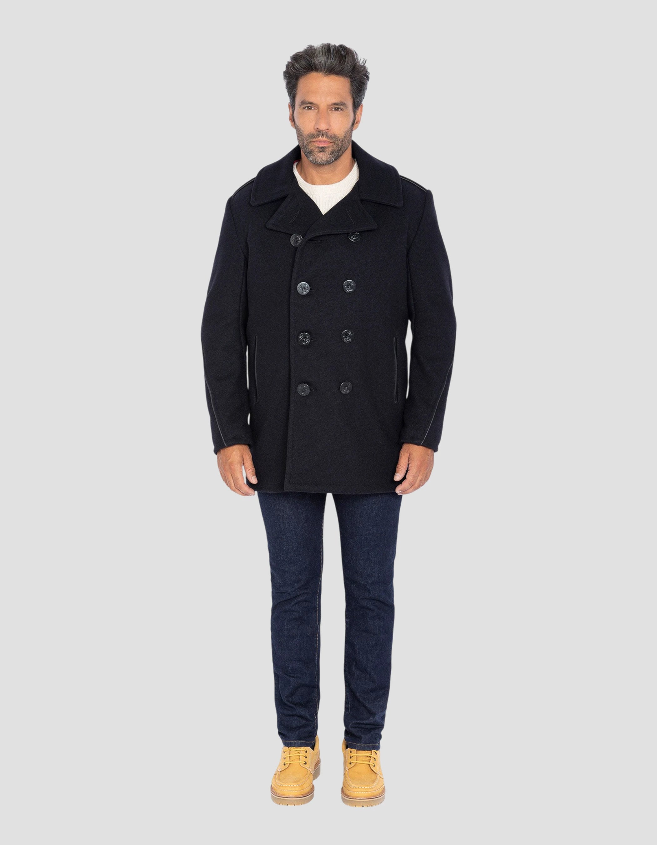 Navy blue shed, mixed wool, satin red lining, legendary USA 740C