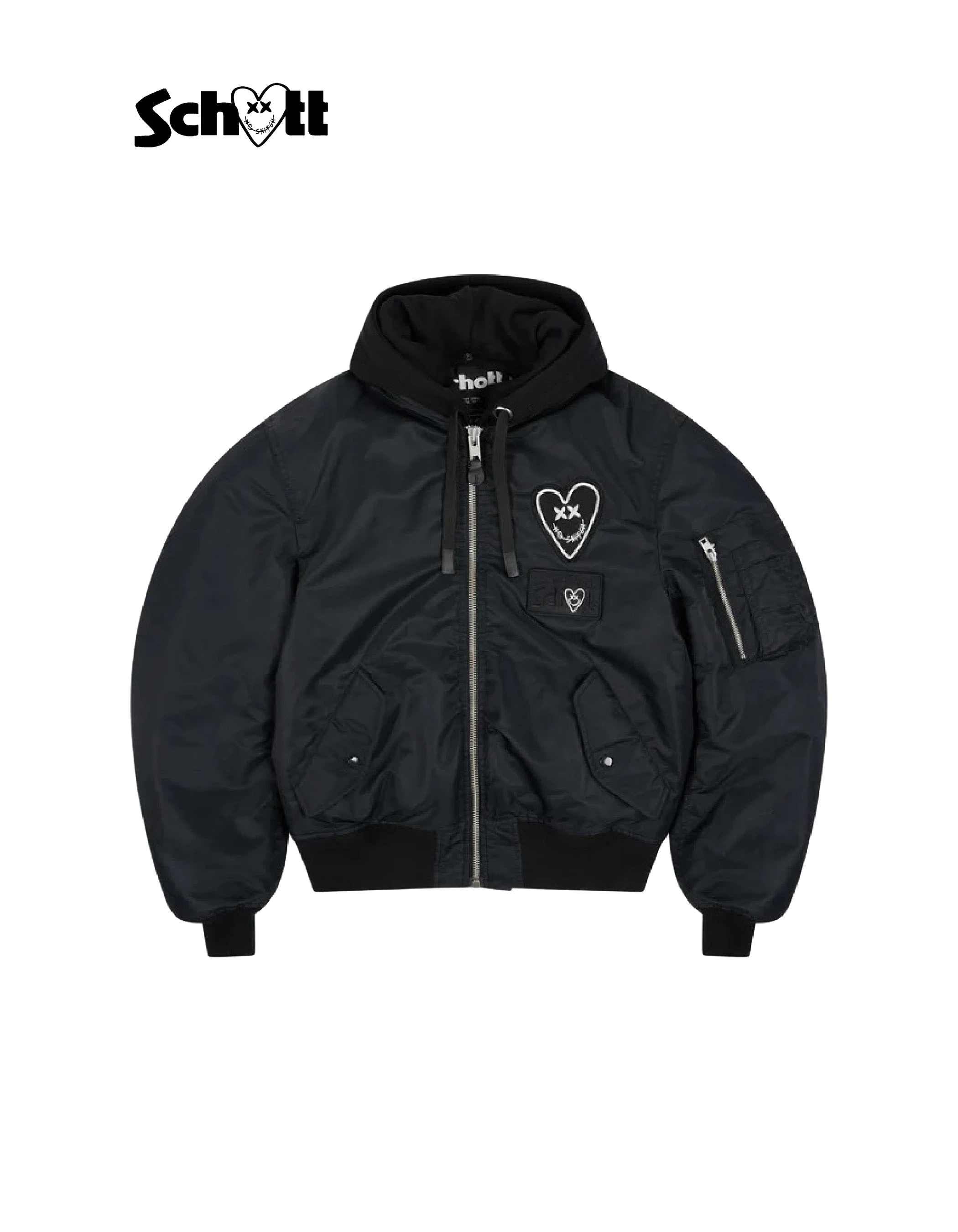 Schott NYC® x Eleven Paris unisex black zip hooded bomber jacket Schott NYC® x Eleven Paris unisex black zip hooded bomber jacket