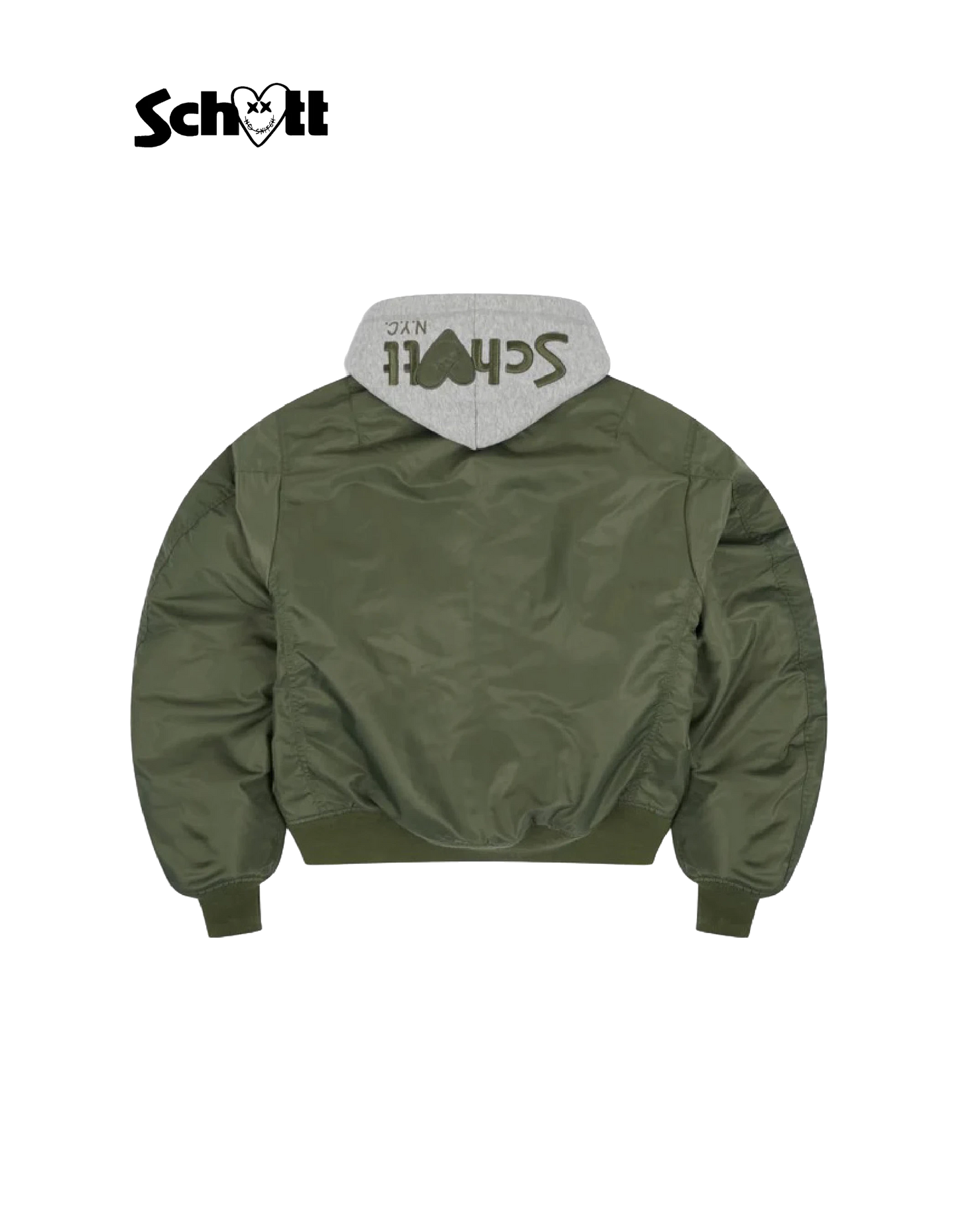 Gemischter Salbei Khaki -Bomber mit Schott NYC® X Eleven Pariser Motorhaube gezogen