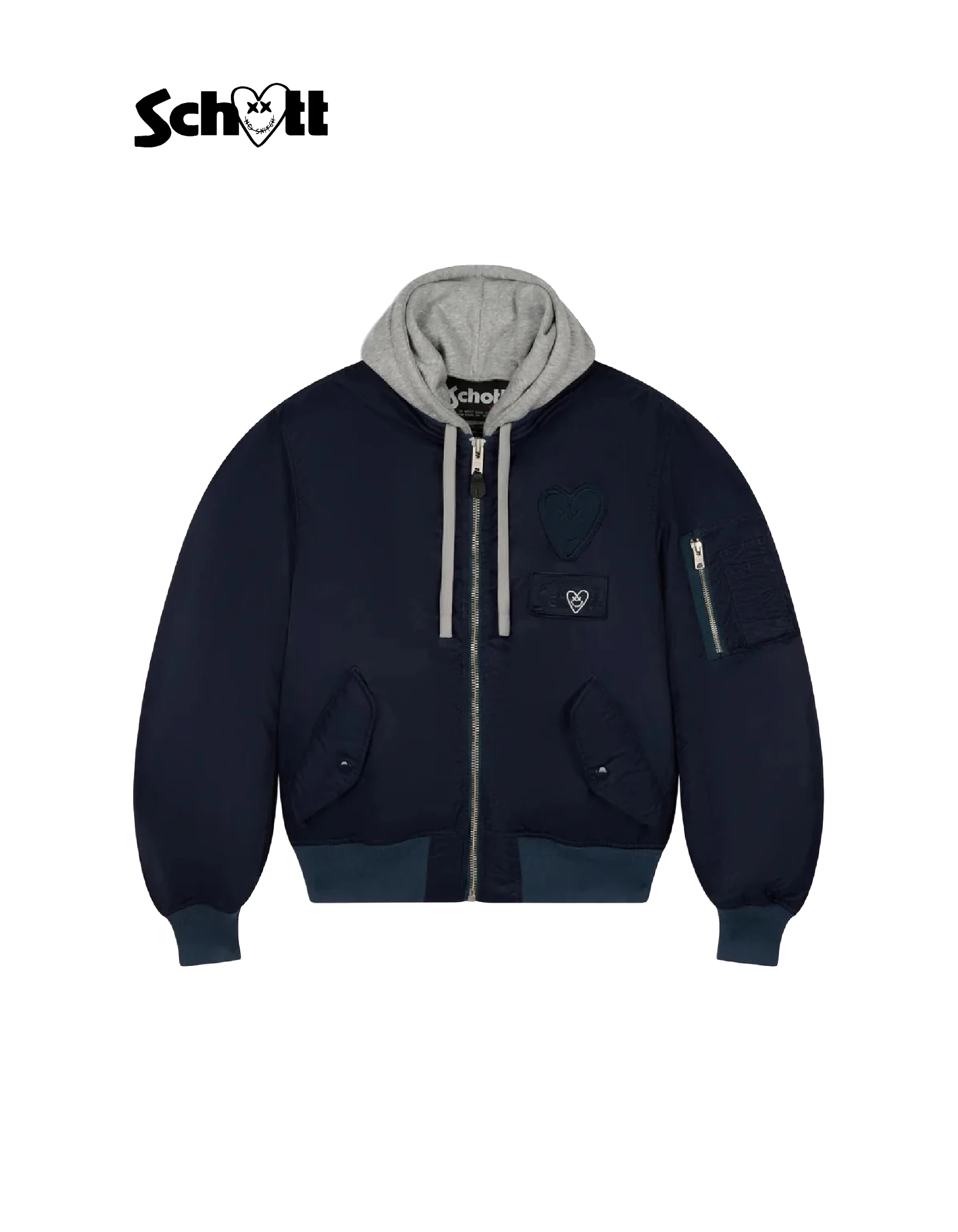 Bomber mixte bleu marine zippé à capuche Schott NYC® x Eleven
