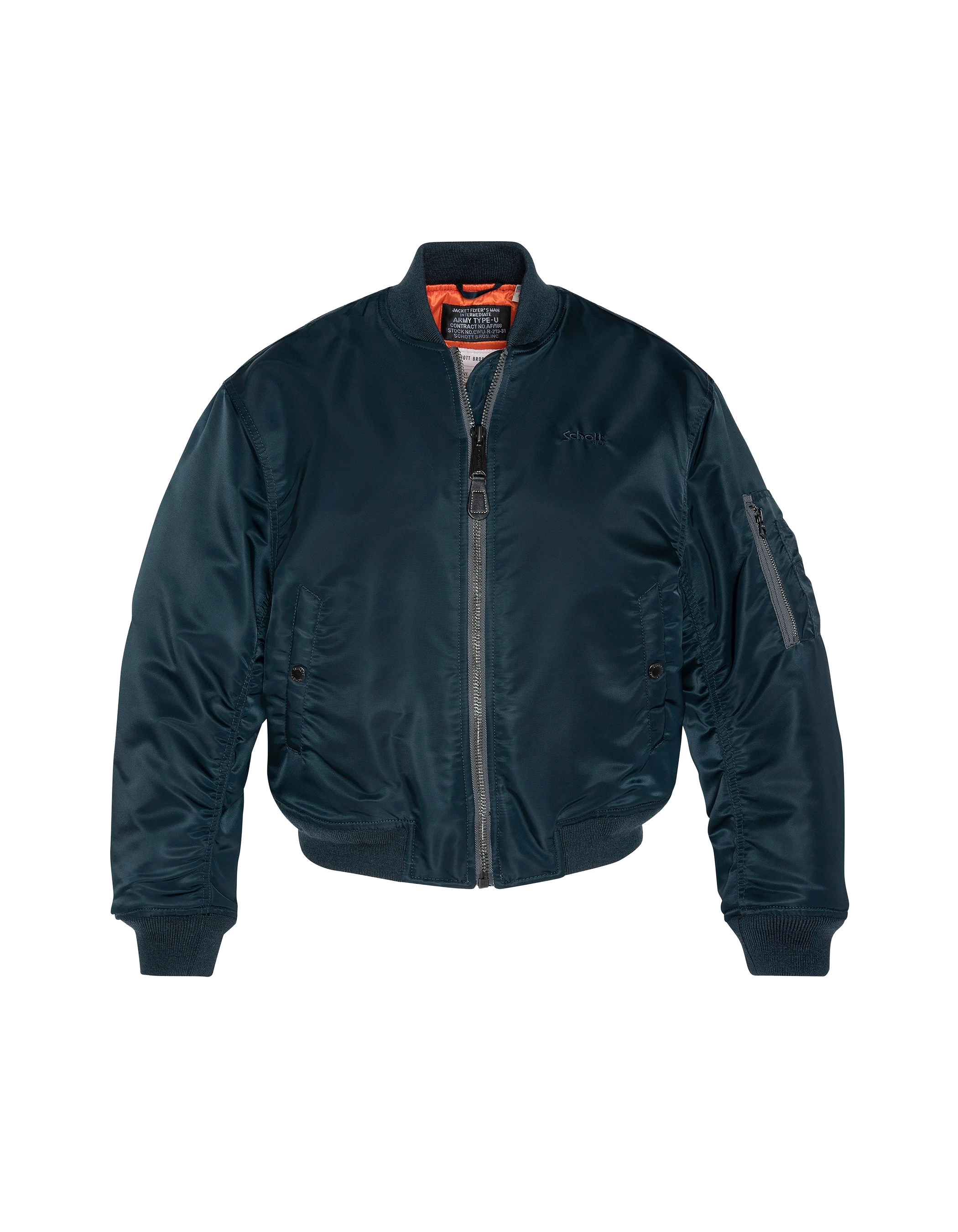 Schott ネイビー MA-1 フライトジャケット Bomber Ma -1 90's navy blue in recycled nylon, short cut and