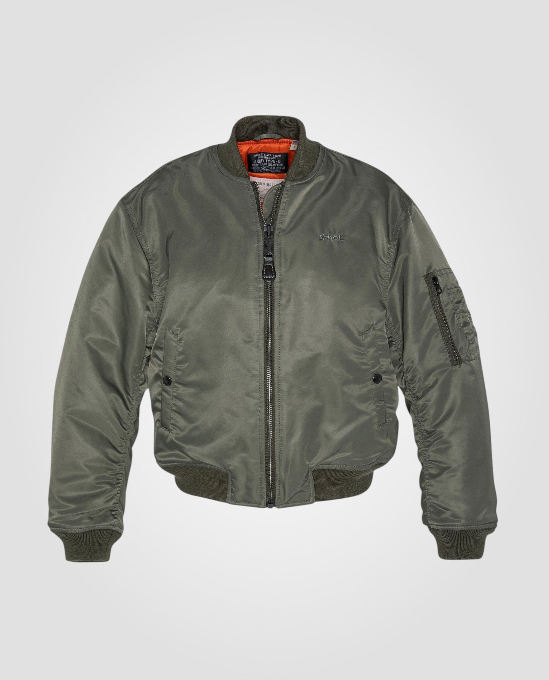Bomber ma -1 90's sage khaki in recycled nylon, short cut and