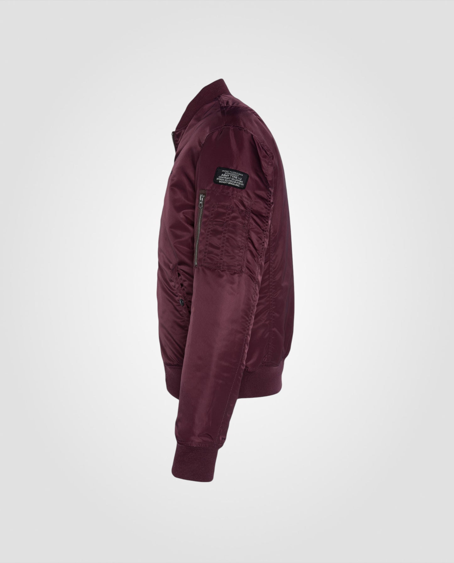 Bomber ma-1 dark burgundy in recycled nylon, adjusted cut