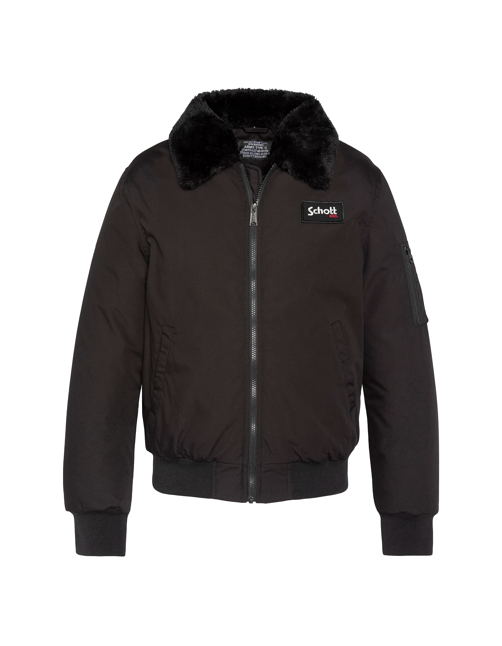 Giacca nera con collare rimovibile in pelliccia-2