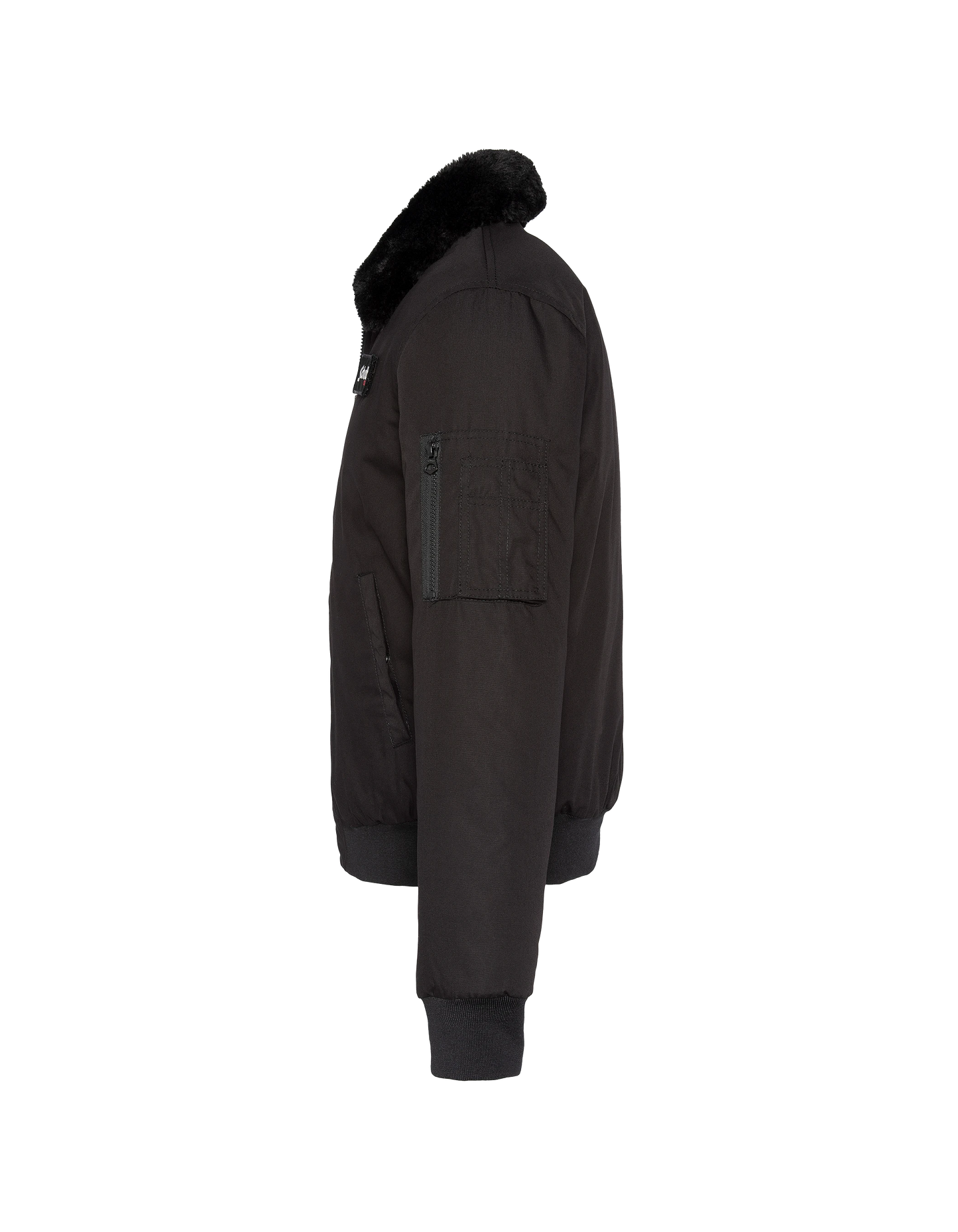 Giacca nera con collare rimovibile in pelliccia