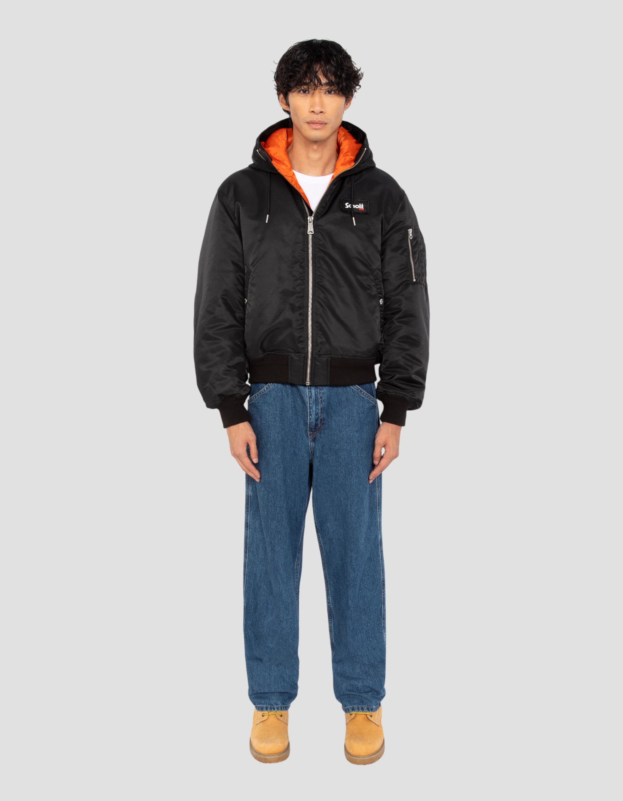 Black bomber jacket type n2b hood with integrated backpack - B29RS