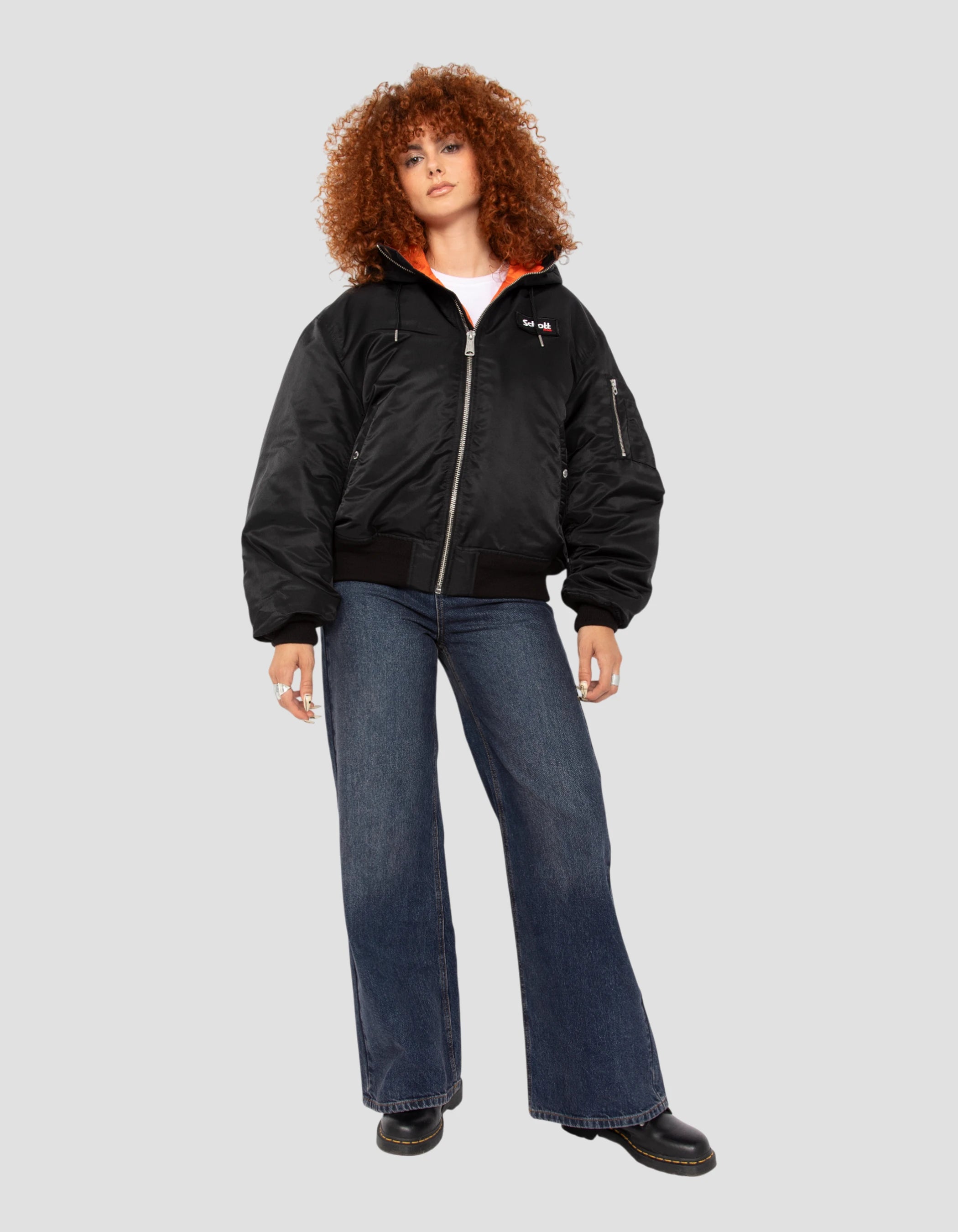 Black bomber jacket type n2b hood with integrated backpack