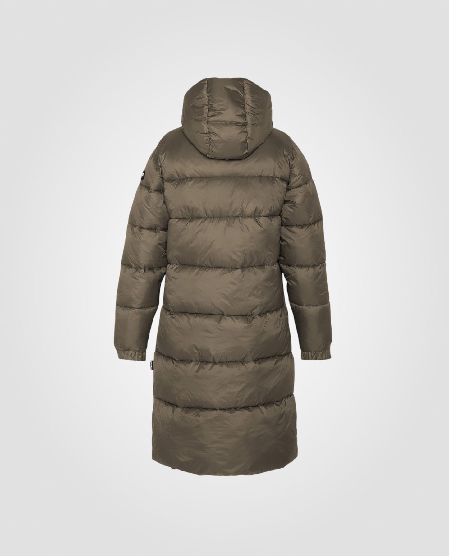 Doudoune bronze à capuche extra longue en nylon recyclé