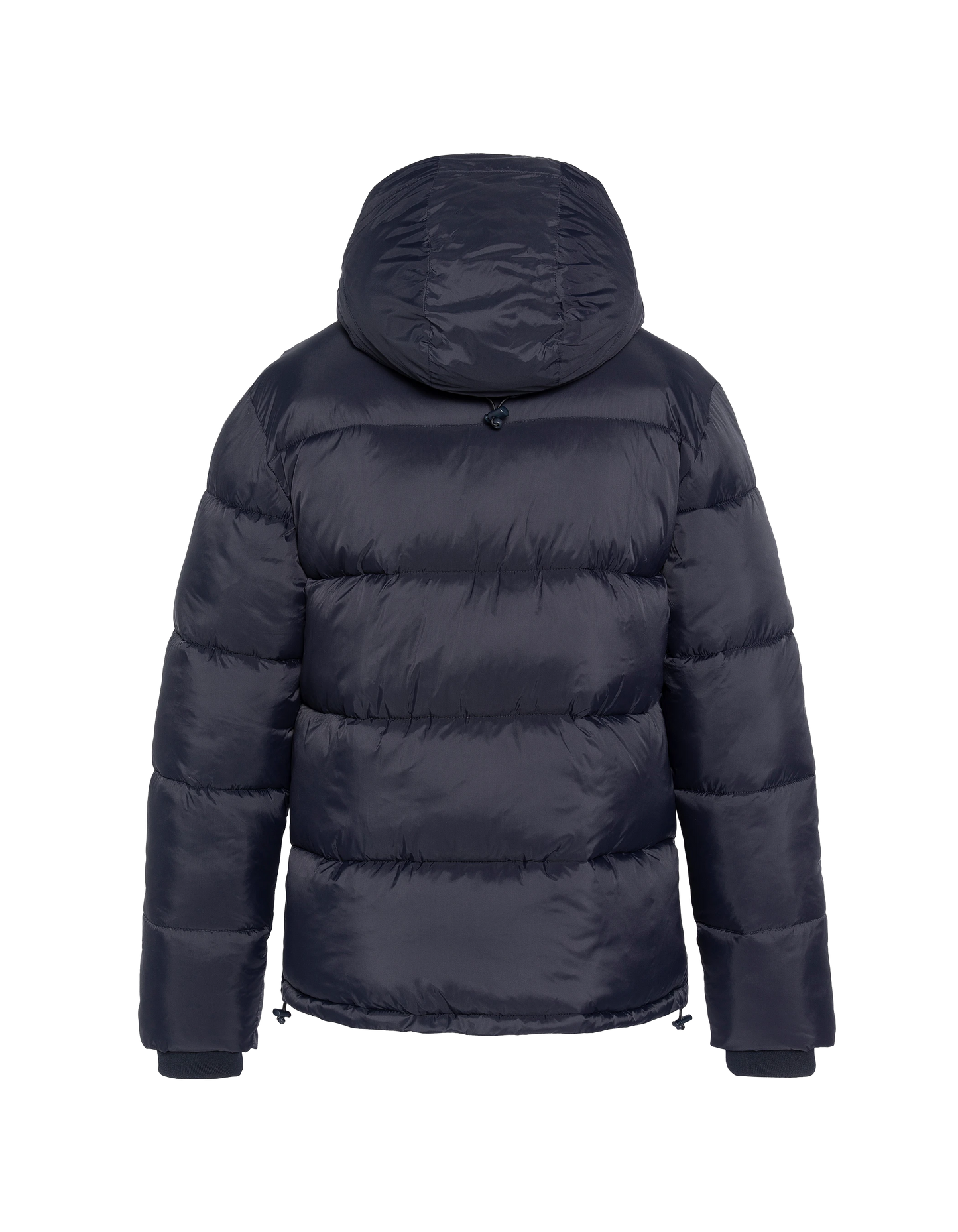 Navy blue down jacket with removable faux fur collar