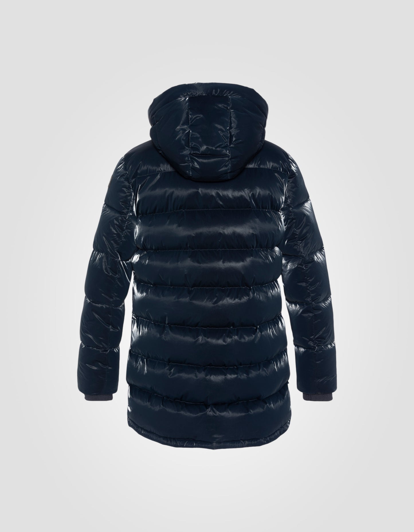 Doudoune longue à capuche effet satinée