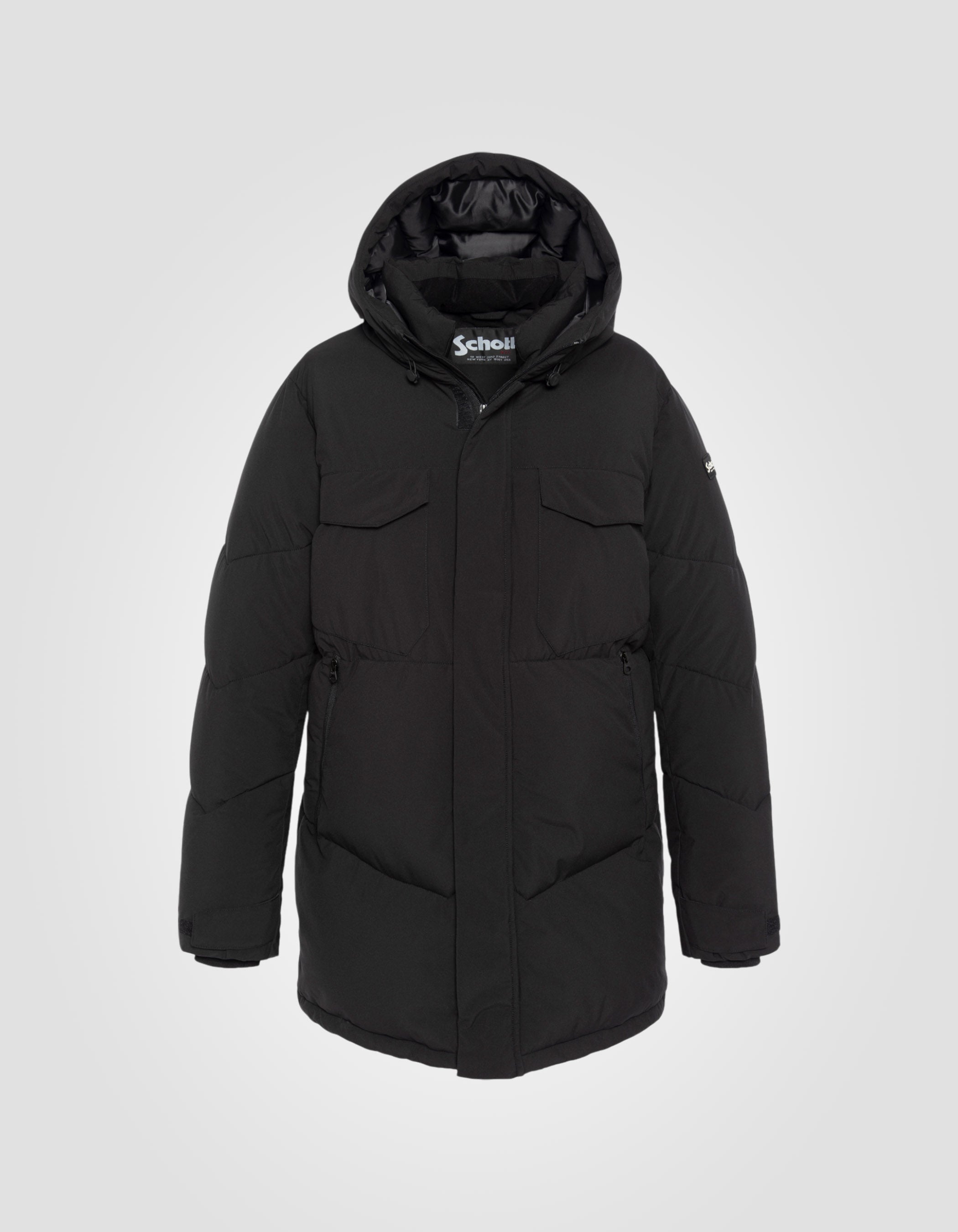 Lange schwarze Jacke mit Kapuze - Main Image