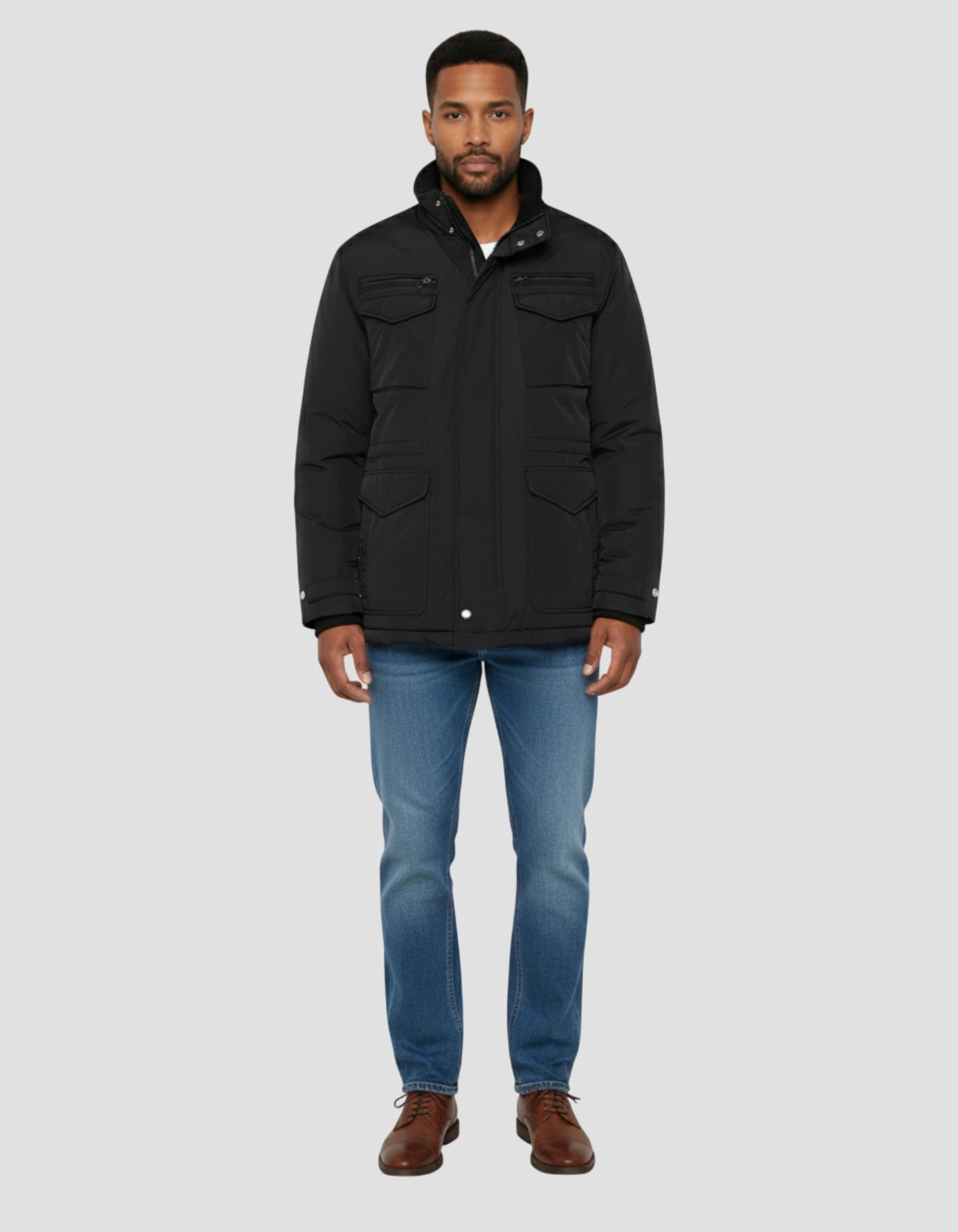 Multipoche black parka with collar hood - delta25 | Schott NYC®