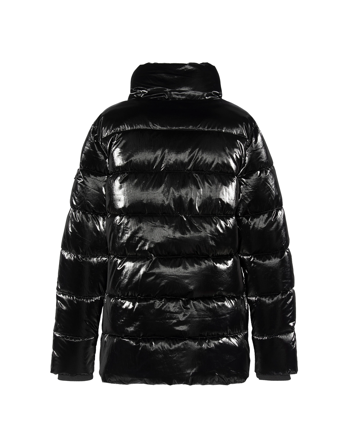 Schwarze Down -Jacke mit abnehmbarem Kunstpelzkragen