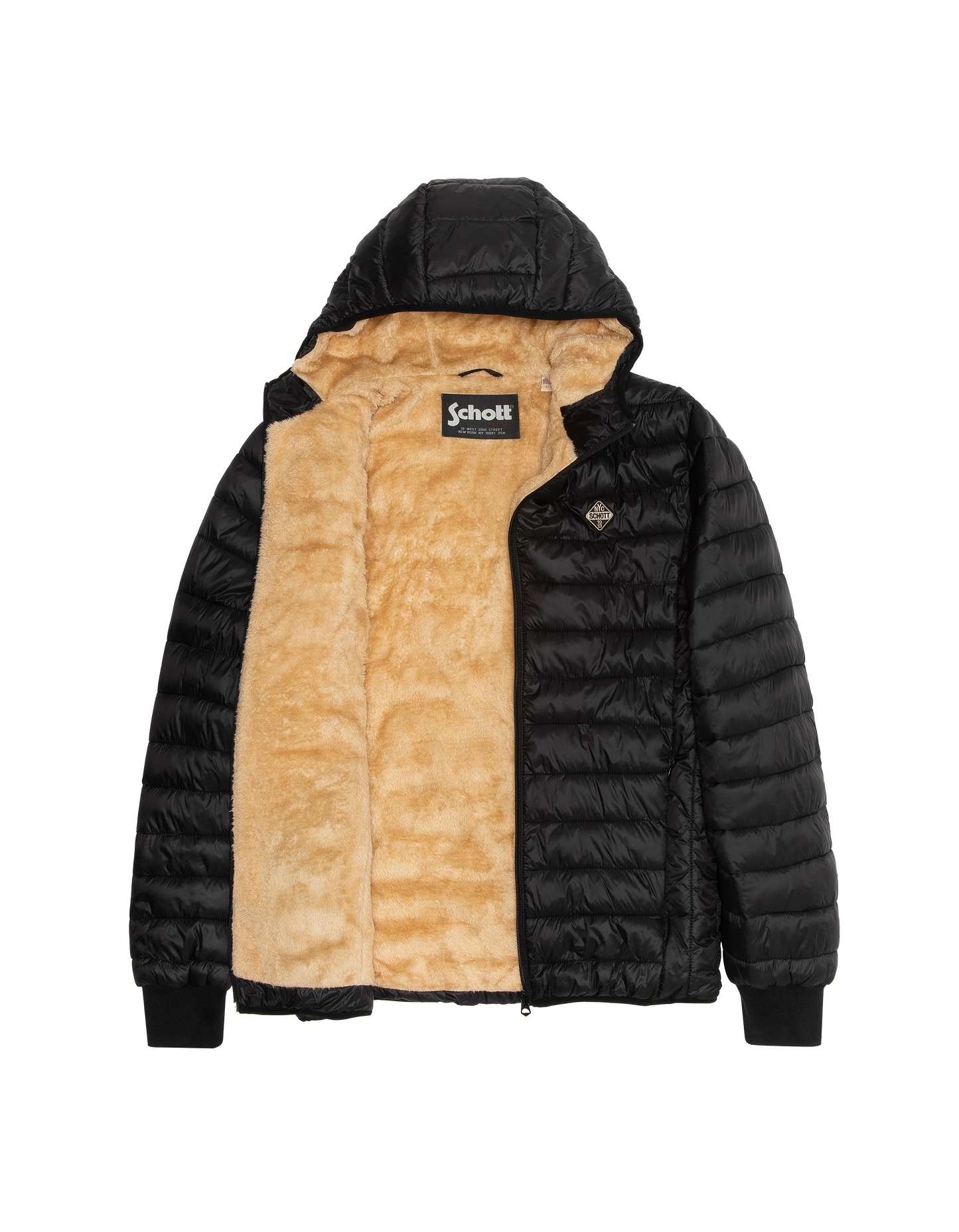 Schwarze Down -Jacke mit abnehmbarem Kunstpelzkragen