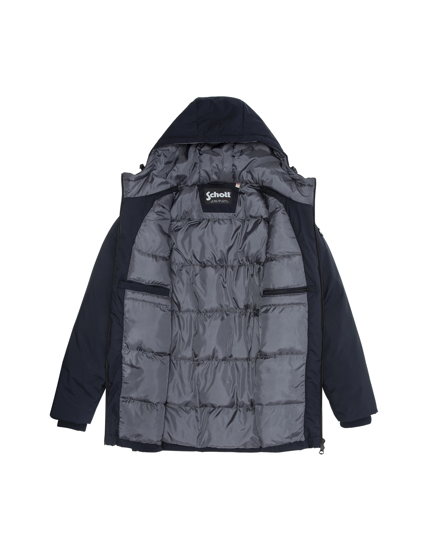 Long navy blue parka