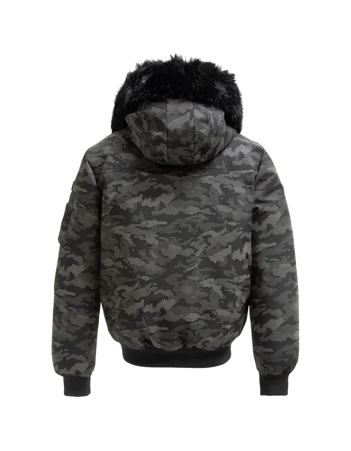 Parka courte camo reflector à capuche avec fausse fourrure