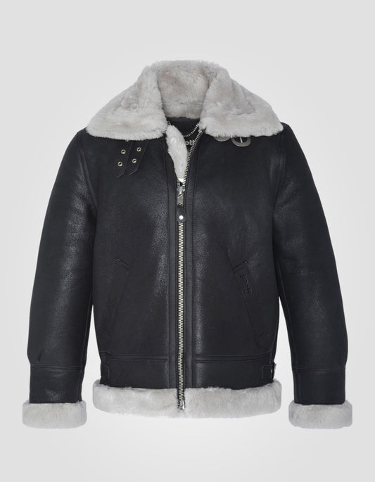 Chaqueta de bombardero B-3 en blanco y negro, cuero de oveja, gran tamaño