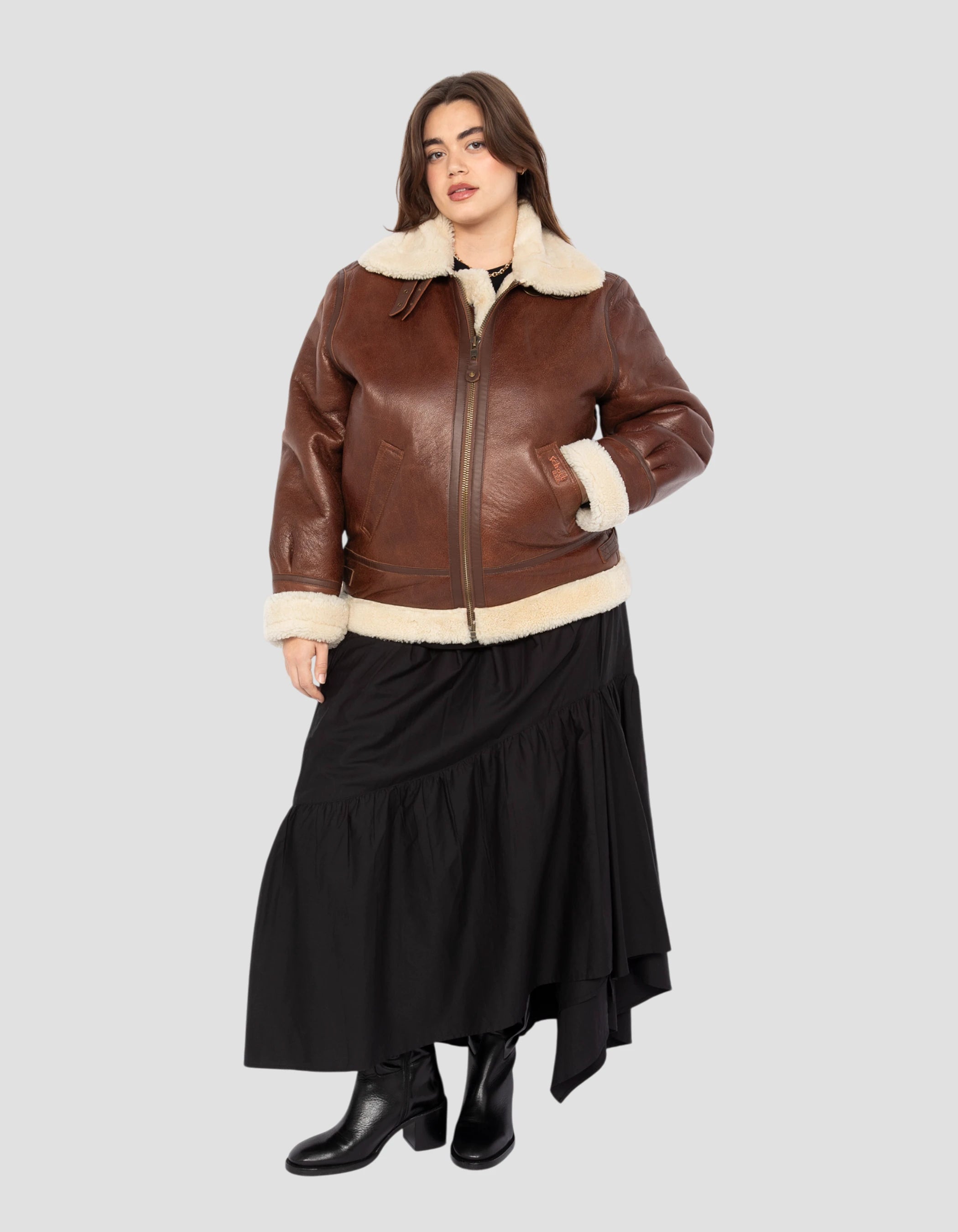 B-3 Moka Bomber jacket, sheepskin leather, plus size - LCW1259GT