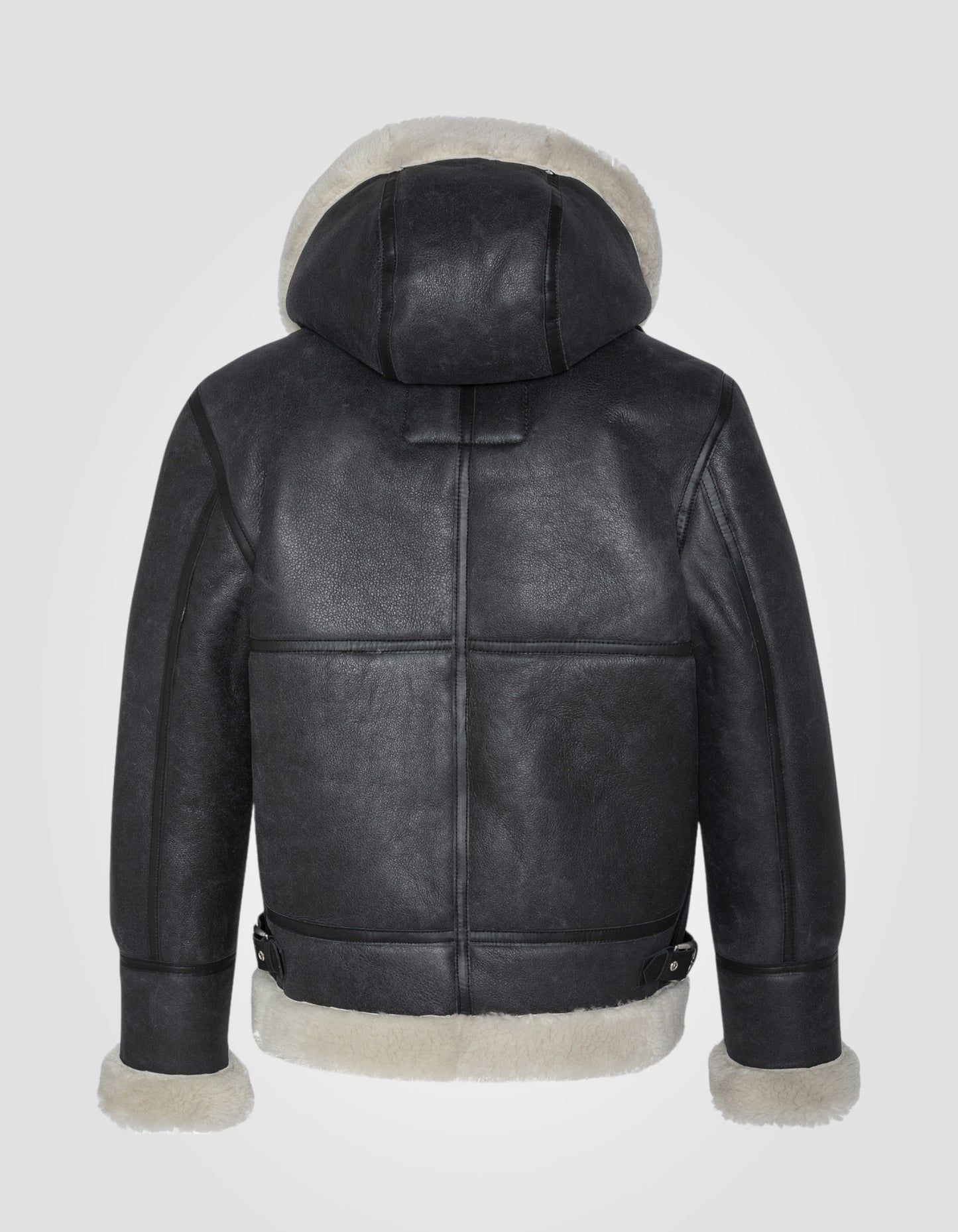 Schwarz-Weiß-Kapuze-B-3-Bomberjacke, Schafleder, großer Größe