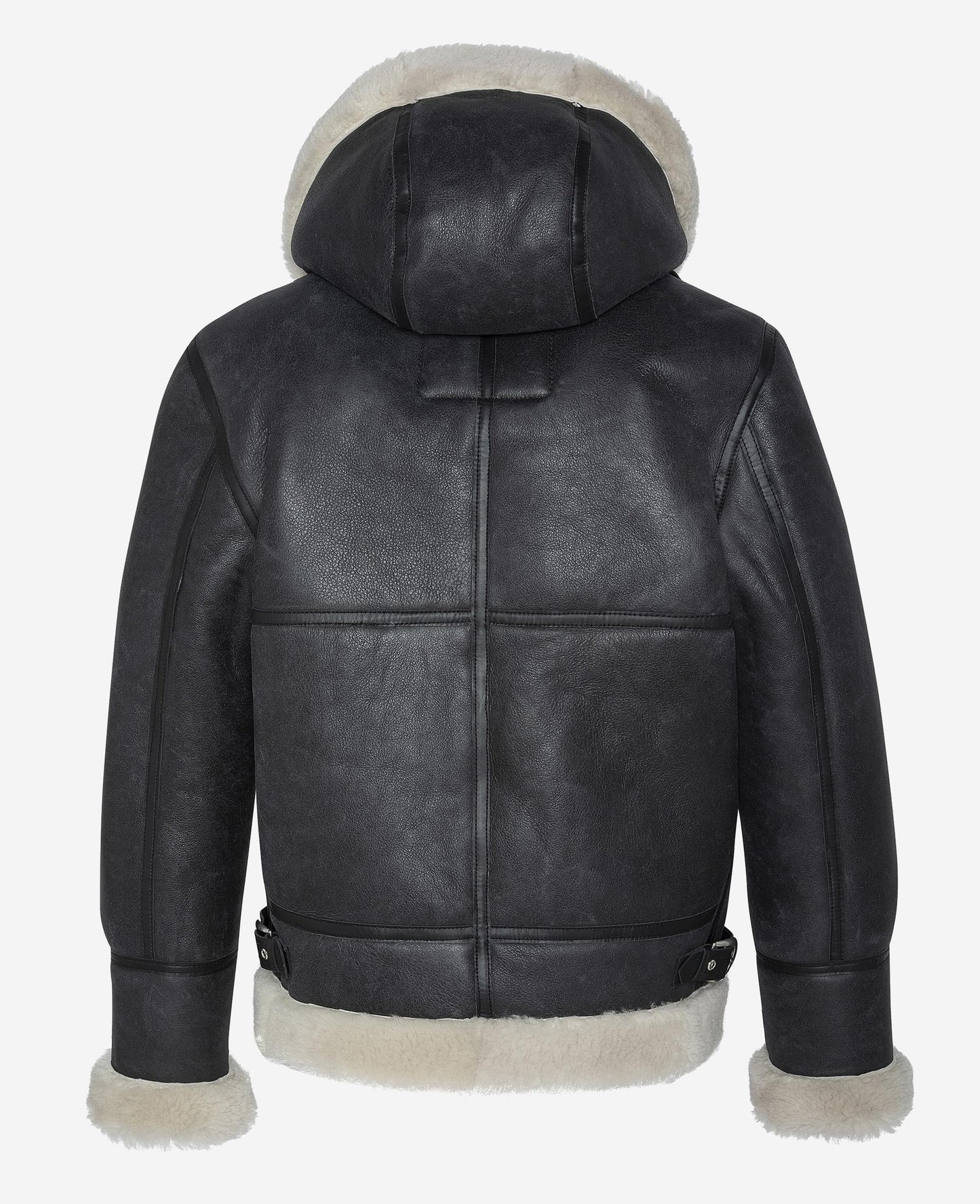 Schwarz-Weiß-Kapuze-B-3-Bomber-Bomberjacke, Schafleder
