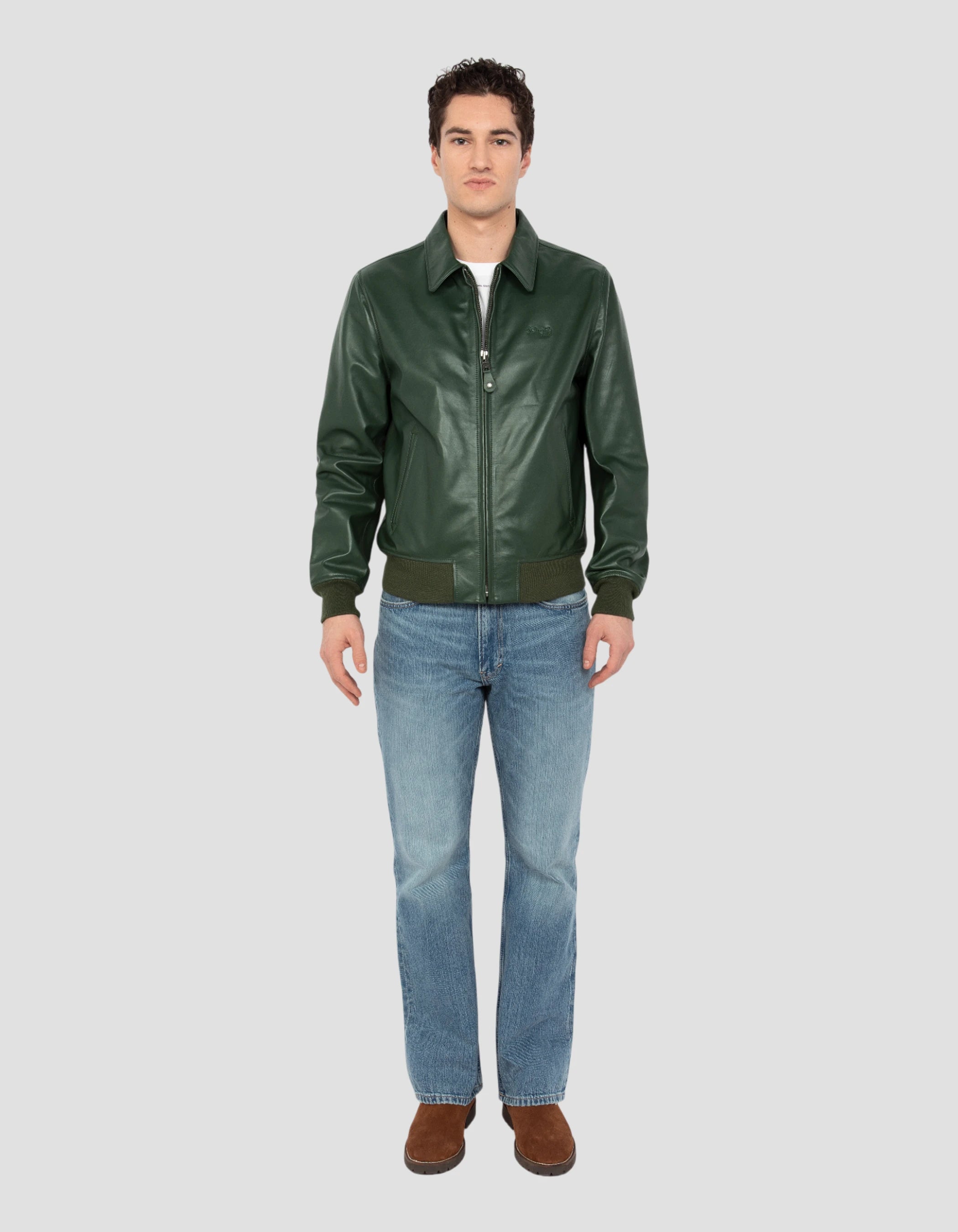 Light green casual jacket, cowhide leather - LC5100RIB2 | Schott NYC®