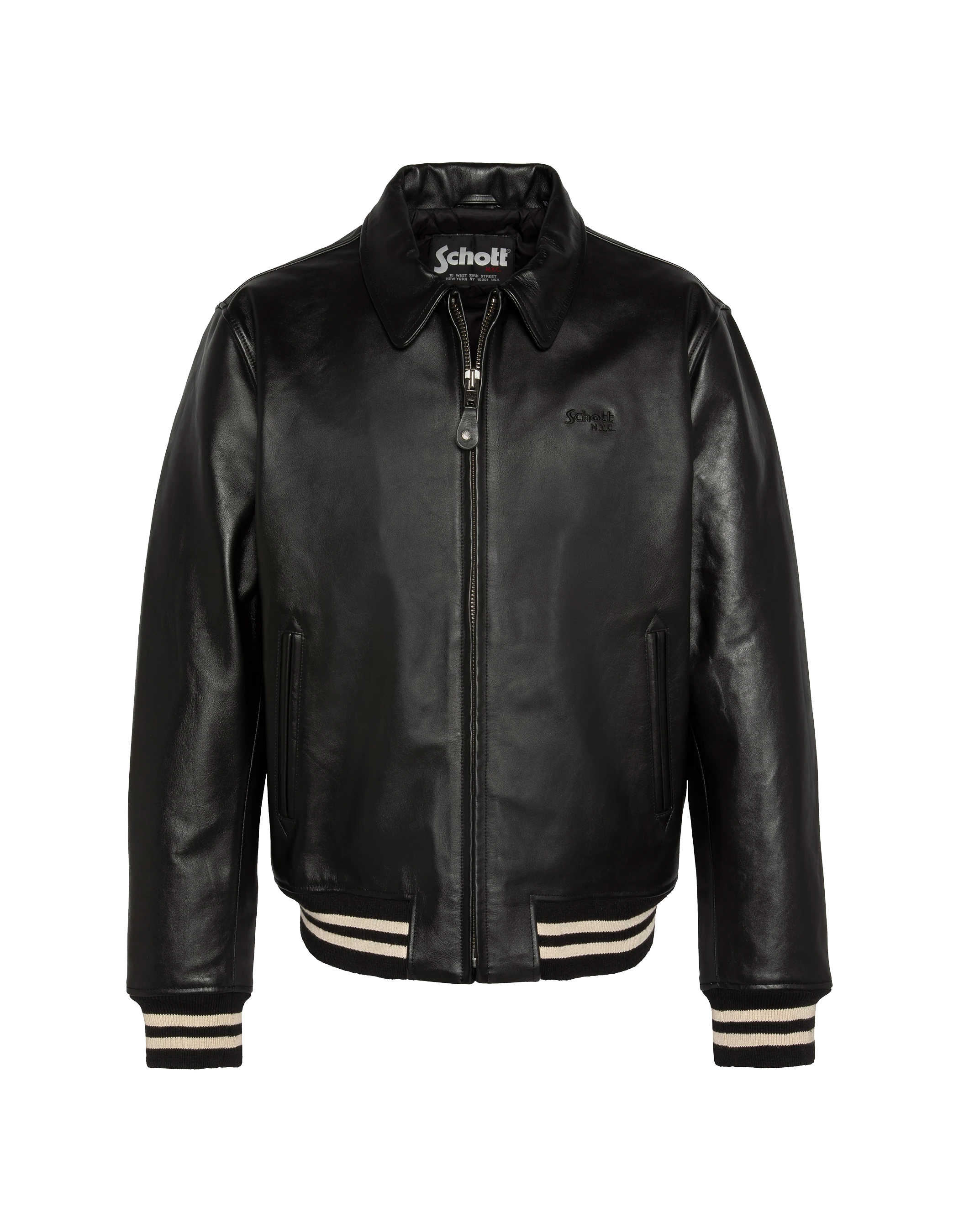 Casual black jacket with striped hill edge, cowhide leather