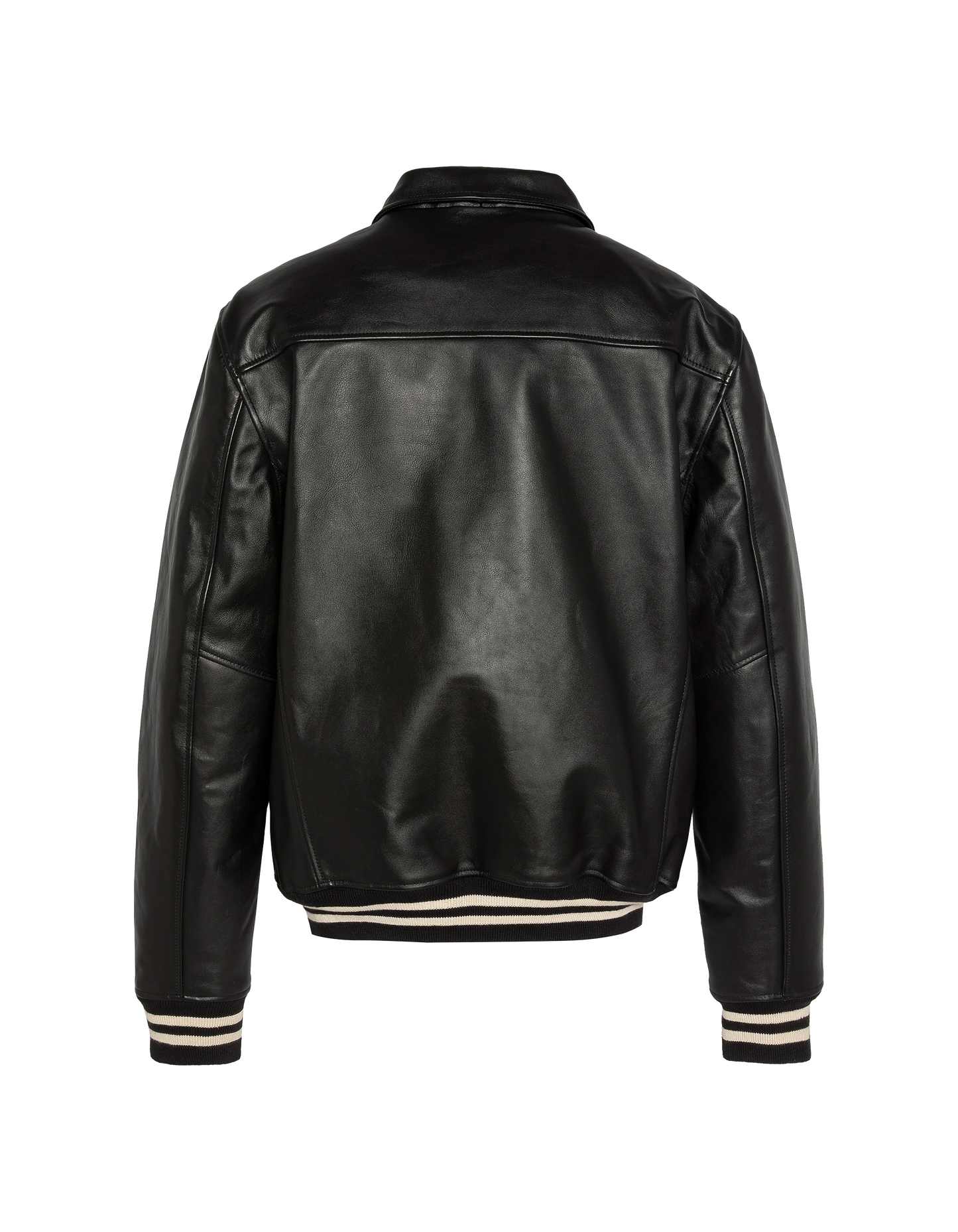 Casual black jacket with striped hill edge, cowhide leather