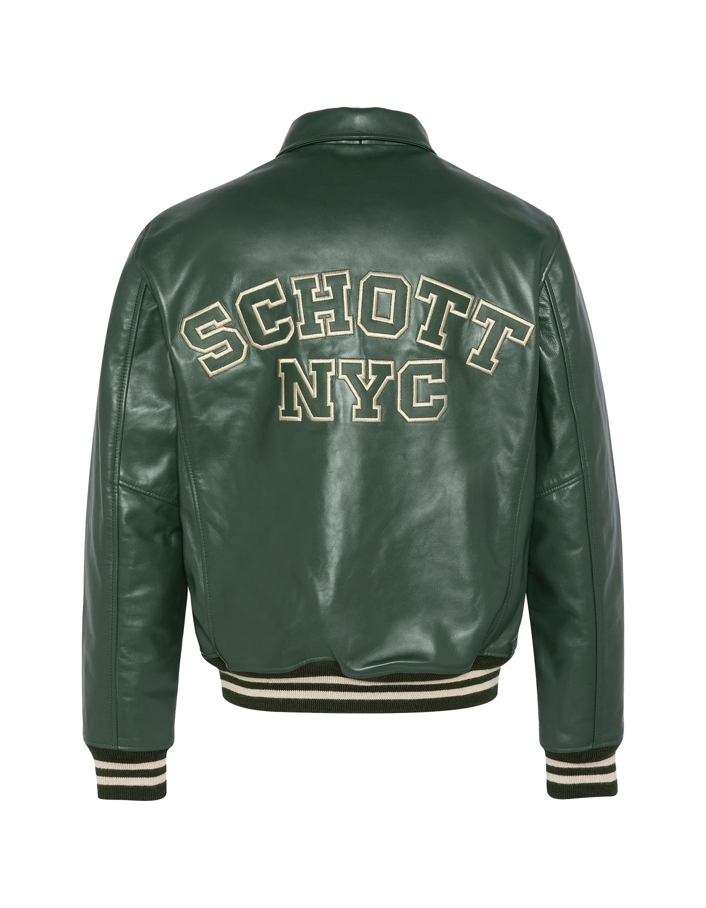 Chaqueta universitaria verde, cuero de cuero de vaca