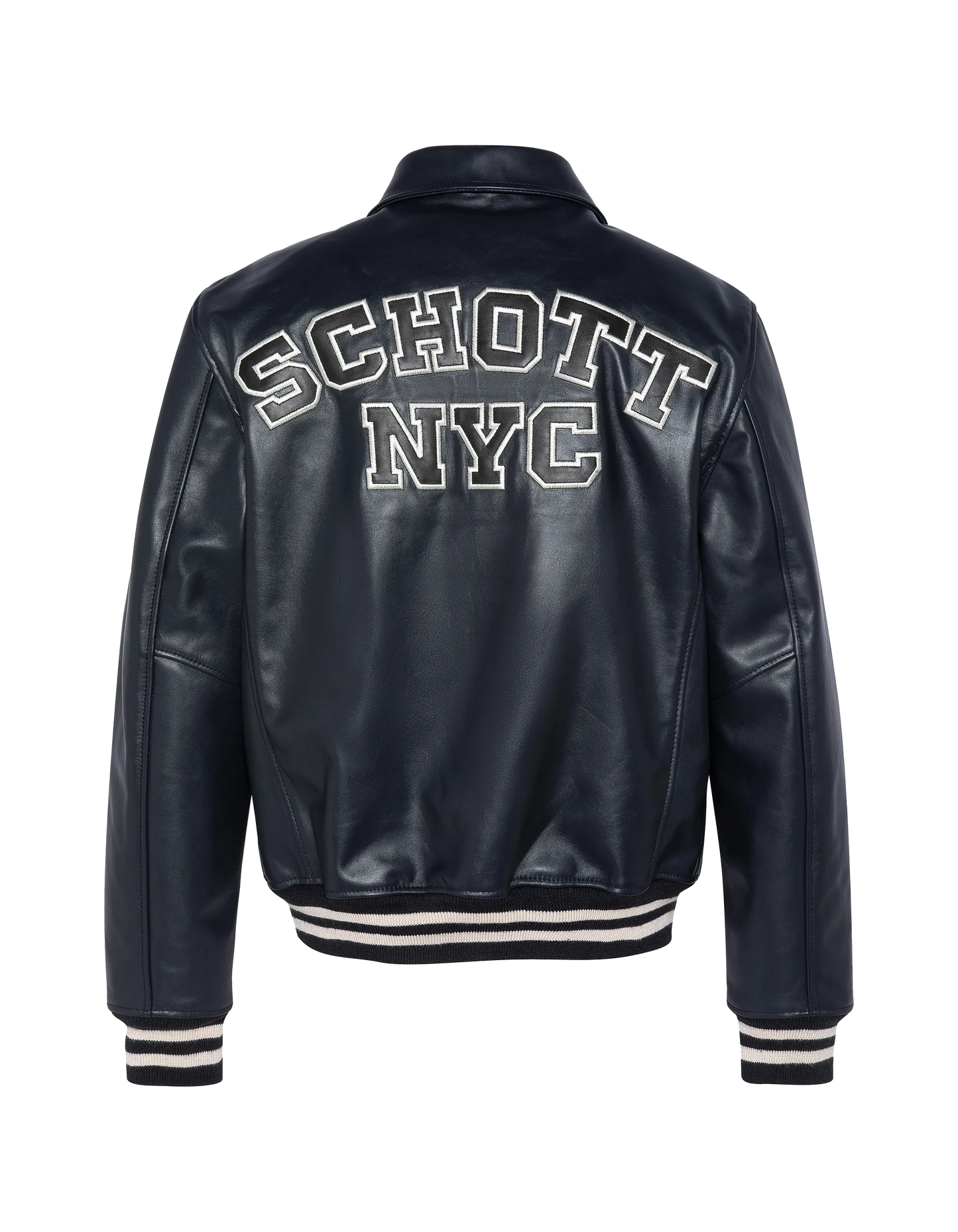 Chaqueta de Warsity Blue azul marino, cuero de cuero para la vaca