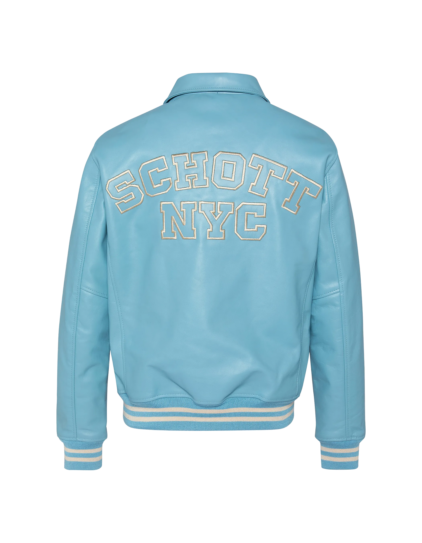 Chaqueta de Warsity Blue Sky, cuero de cuero de vaca