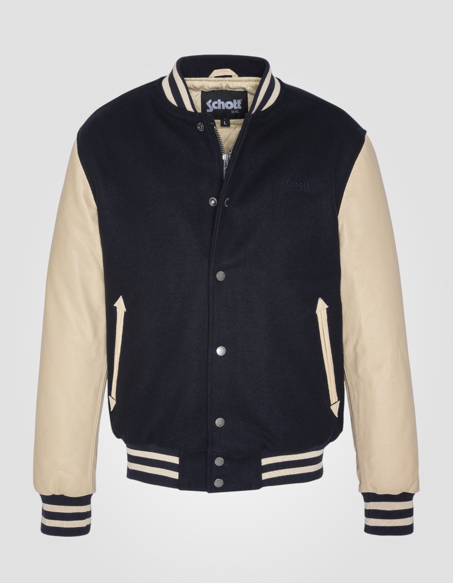Blouson teddy bleu marine, cuir de vachette, grande taille