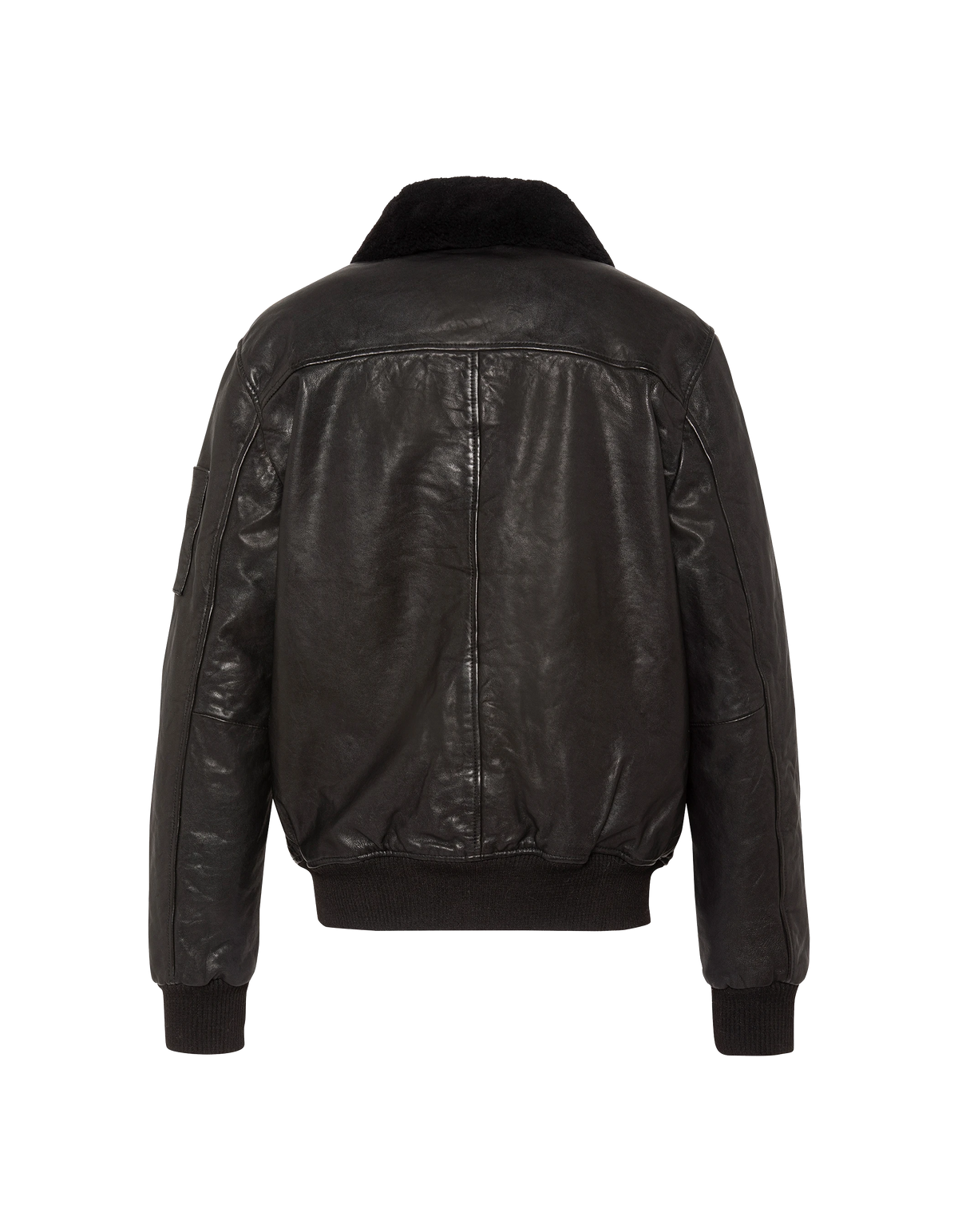 flight jacket black with removable shearling collar, lambskin leather