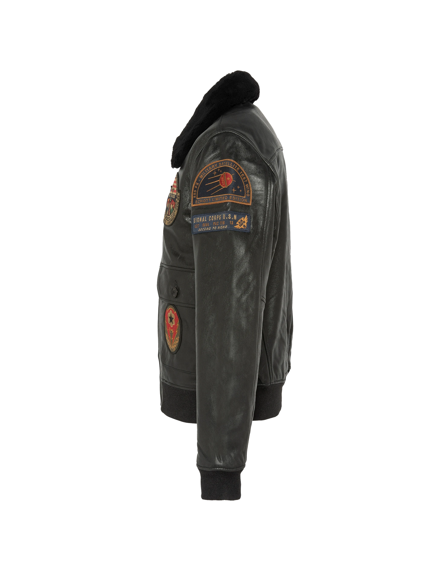 Vintage Badgé Black Aviator Jacke, Ziegenleder