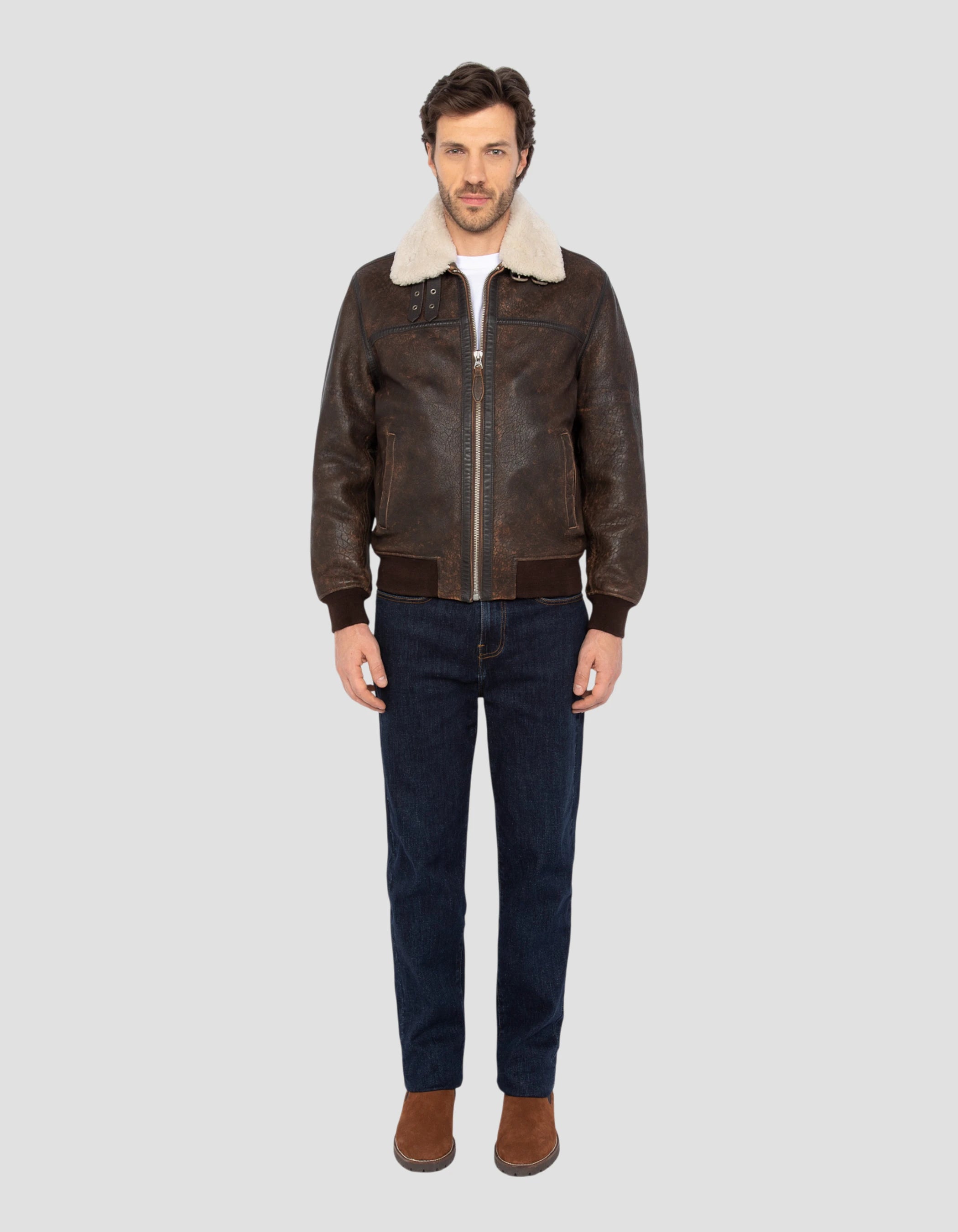 Brown aviator jacket, lamb leather - lcbombardier | Schott NYC®