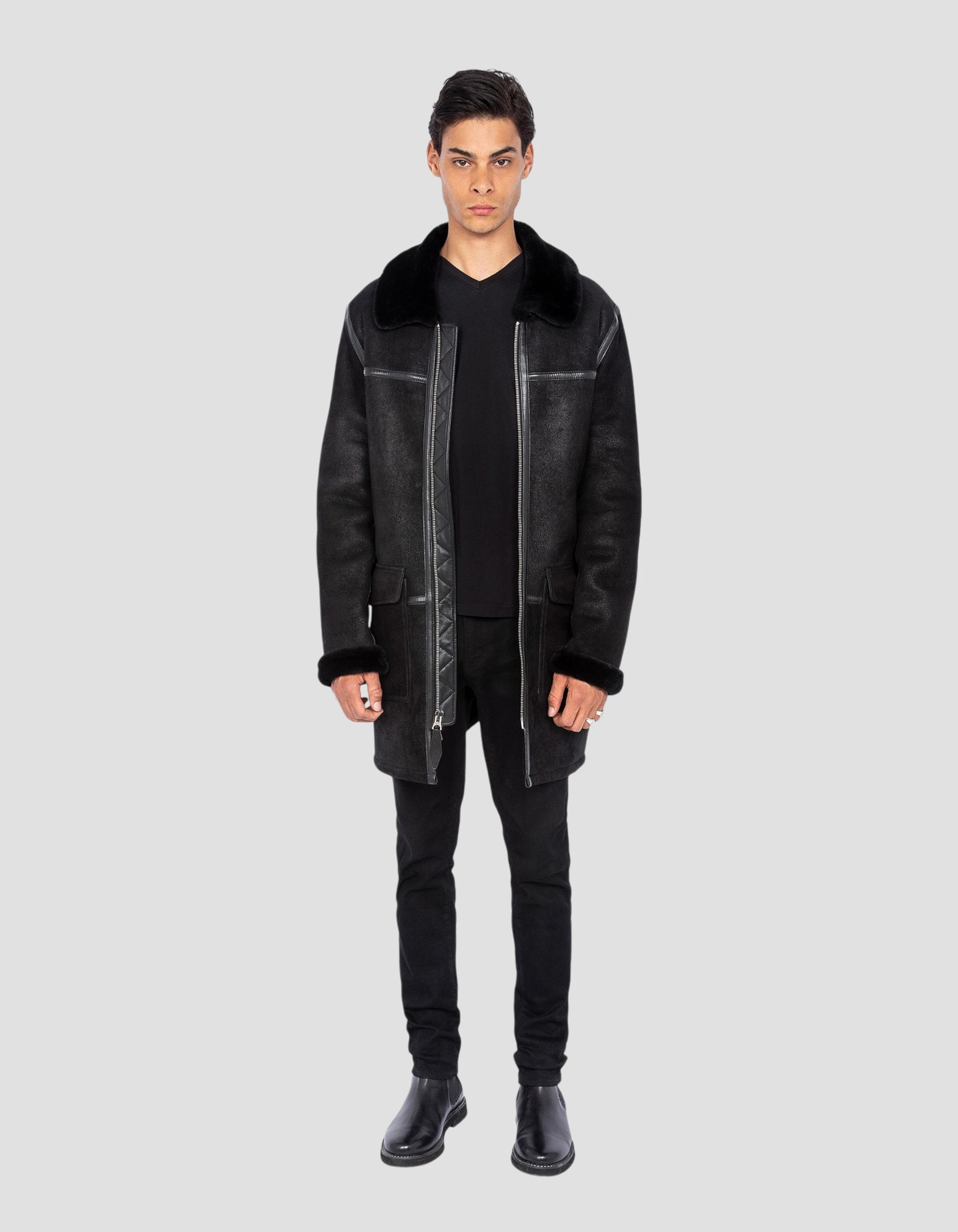 Black long coat, double -sided sheep - lccolorado | Schott NYC®