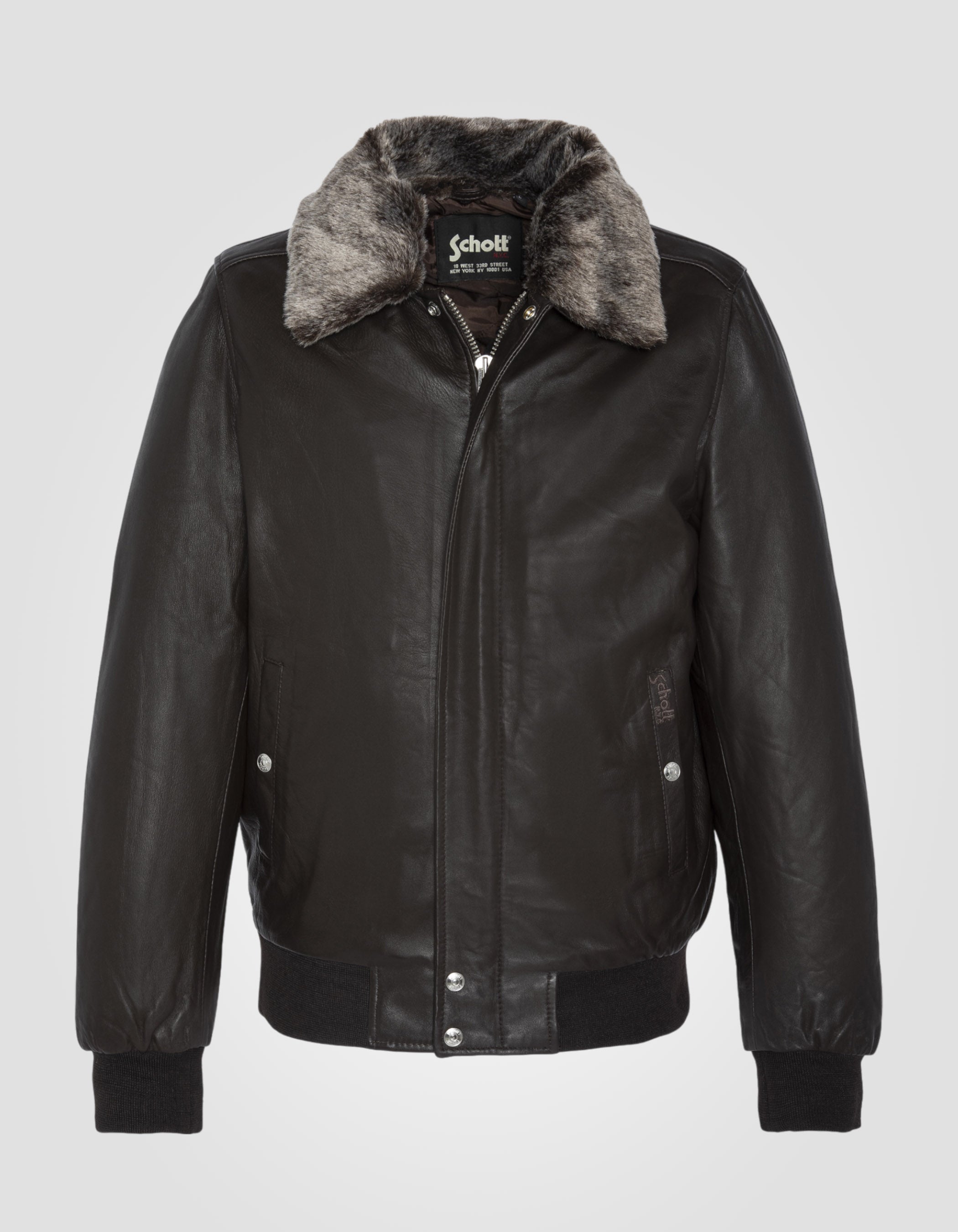 Brown aviator jacket with false fur collar, lamb leather