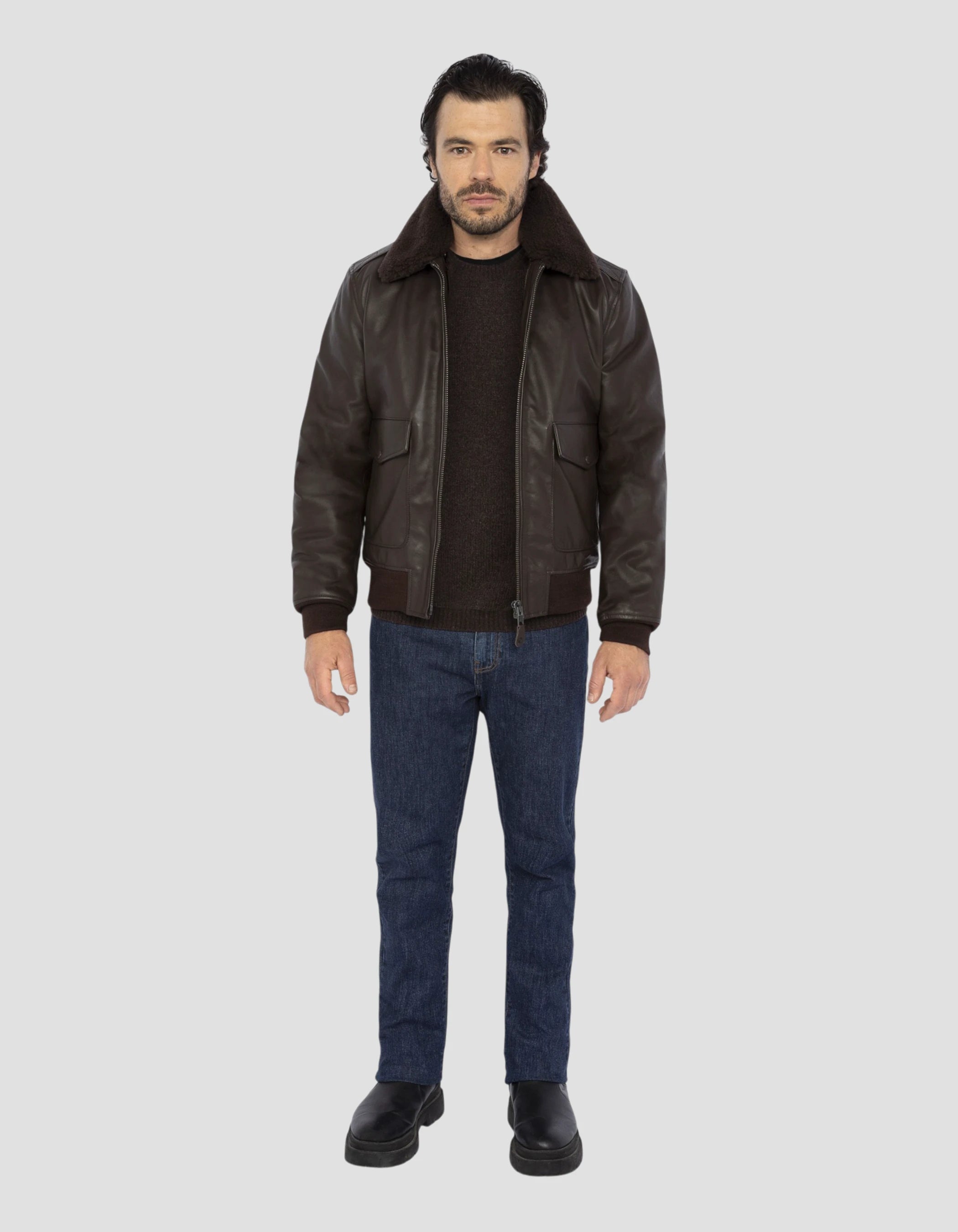 Type A -2 brown pilot jacket, cowhide leather - lcflyw22x