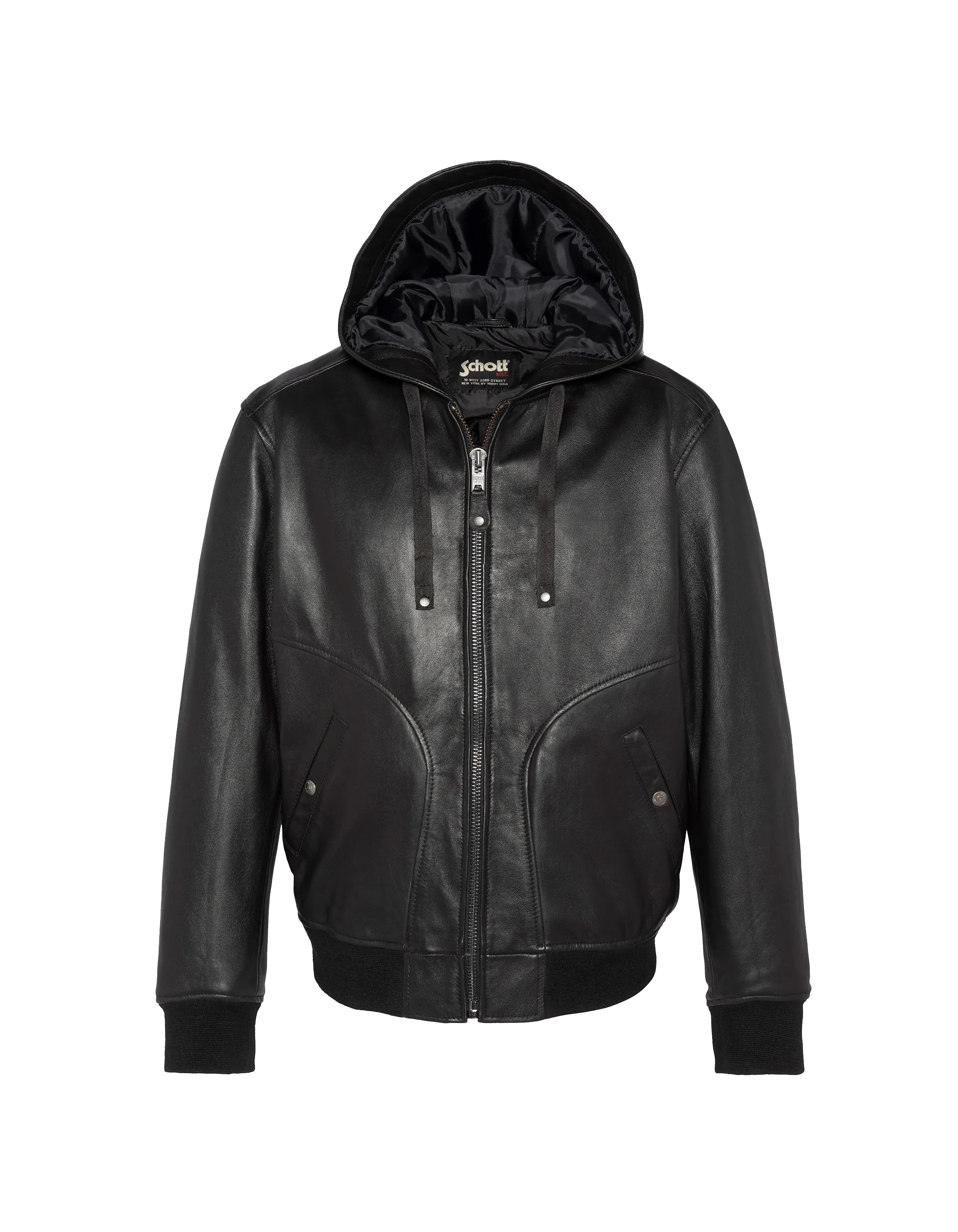 Black hooded jacket, lamb leather