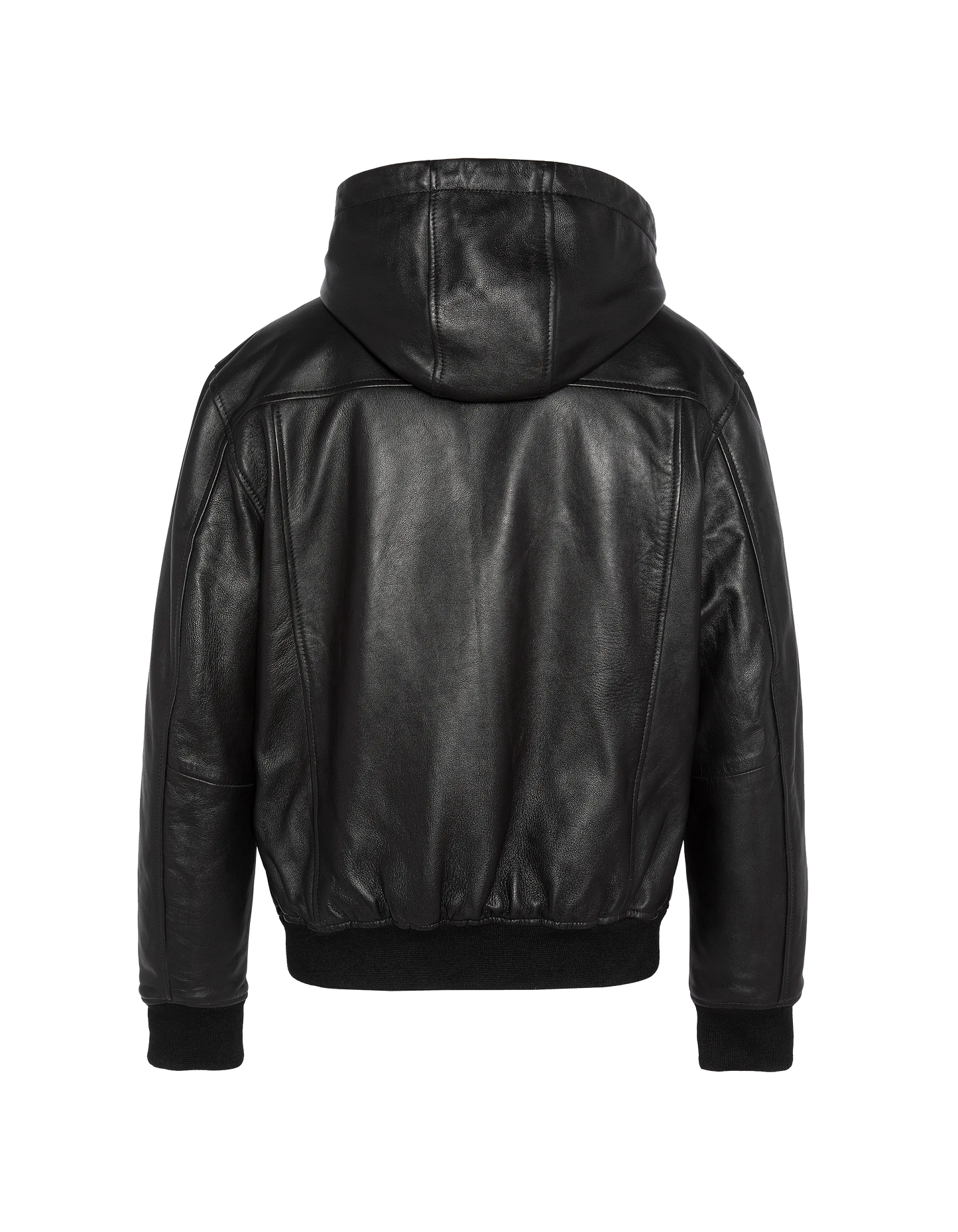 Giacca con cappuccio nero, pelle di agnello