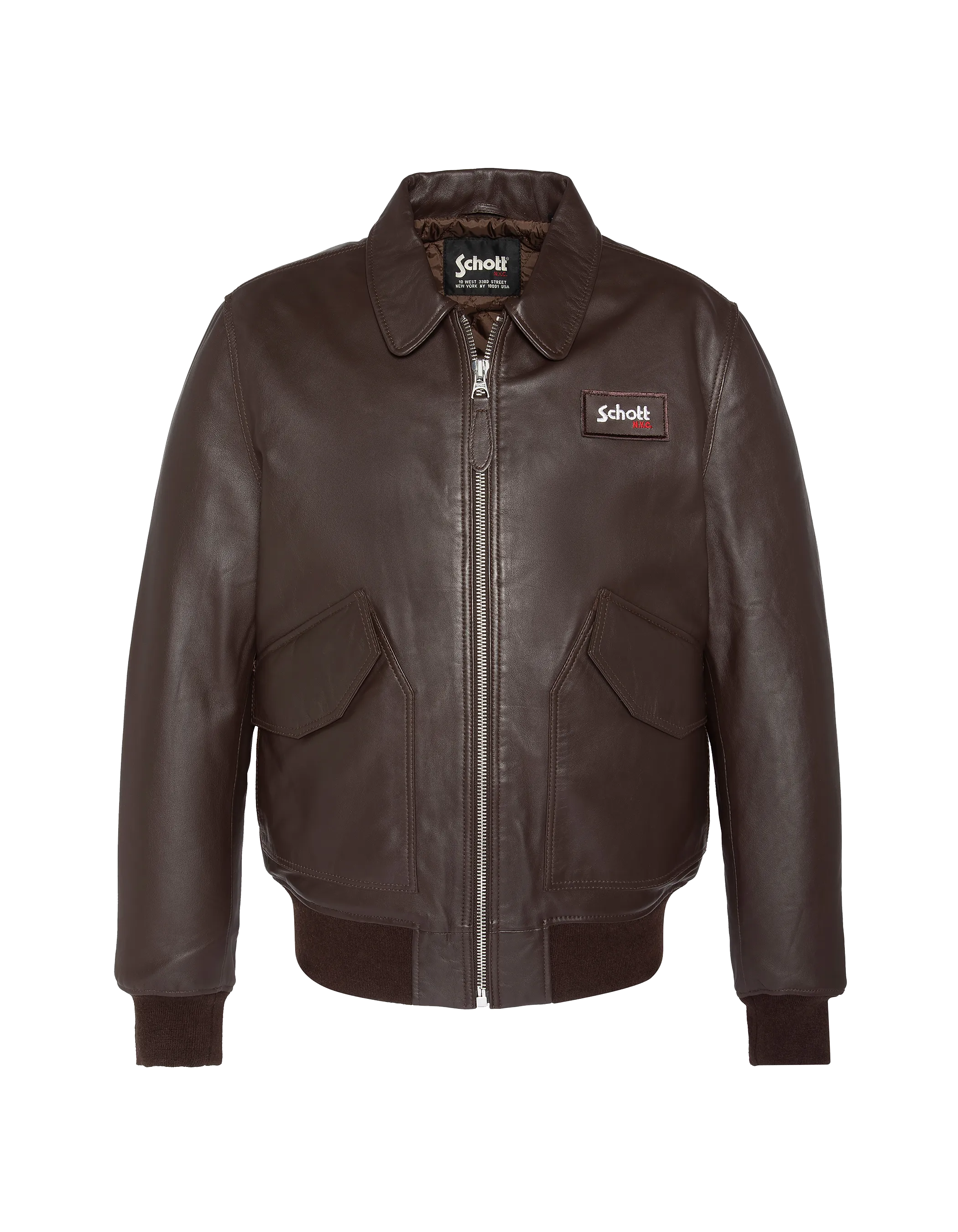 Veste Cuir Blousons Schott Homme Blouson CWU Marron, Cuir D'agneau