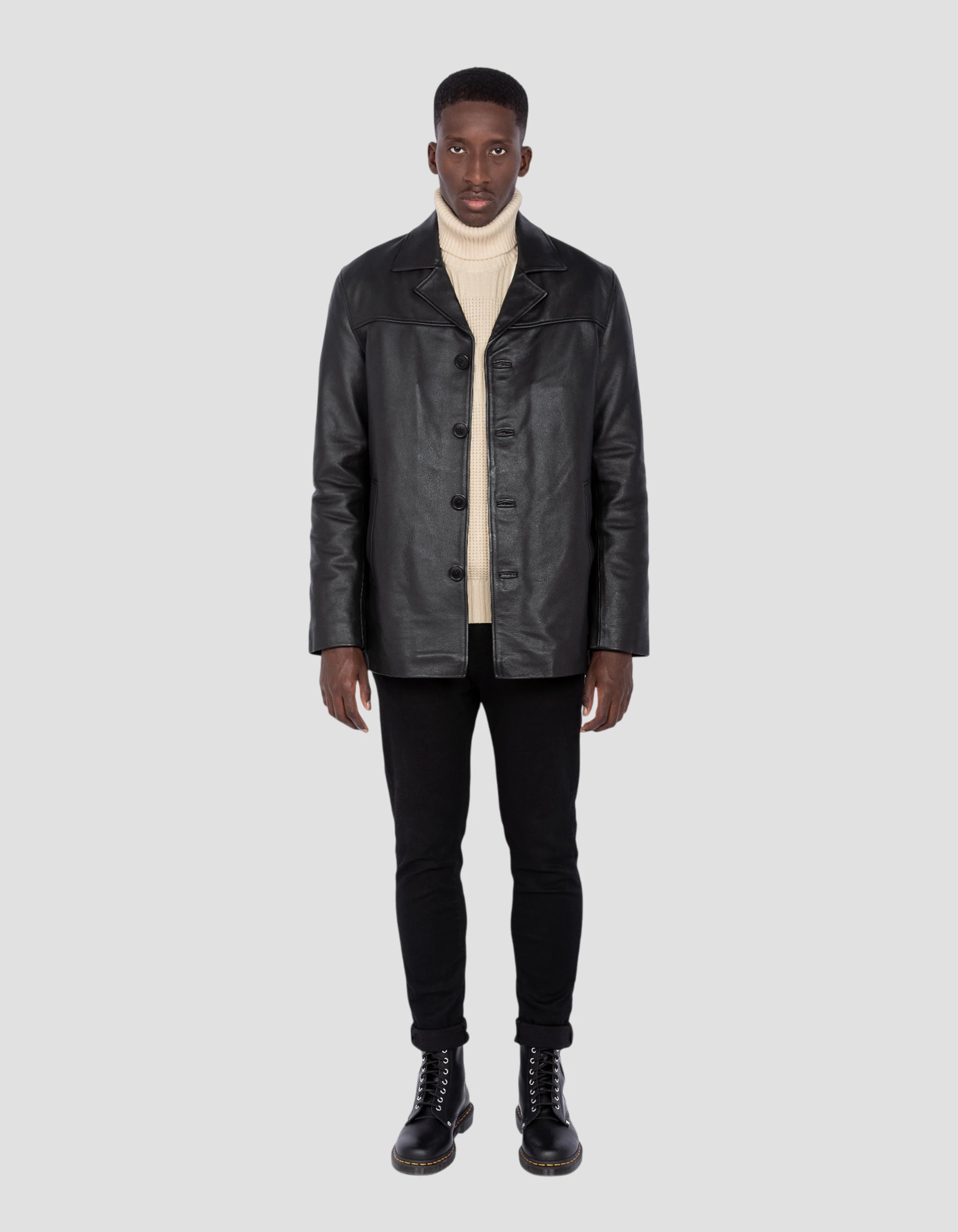 Mid -length black jacket, cowhide leather - lcmaine2 | Schott NYC®