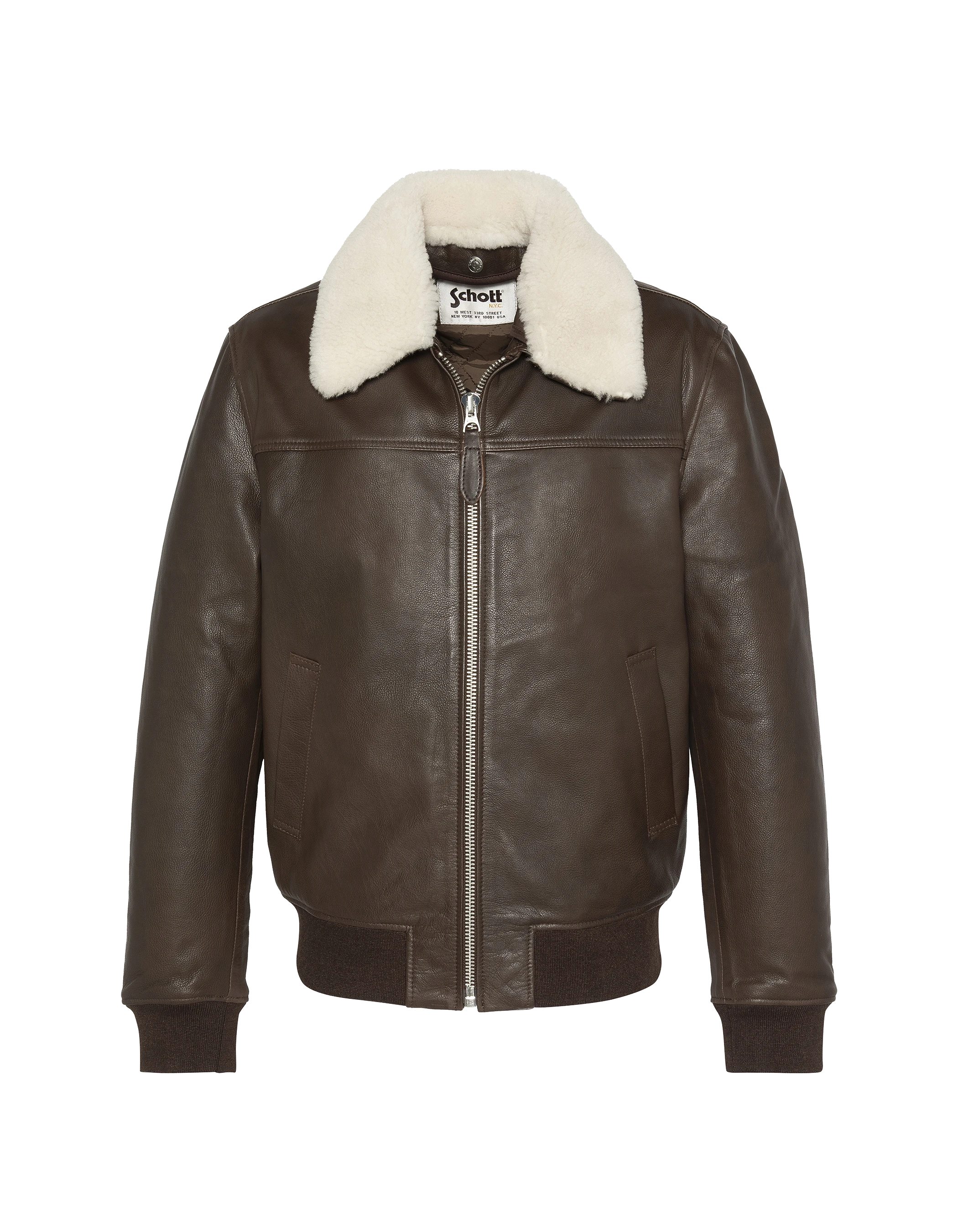 Brown pilot jacket with removable sheep, cowhide leather