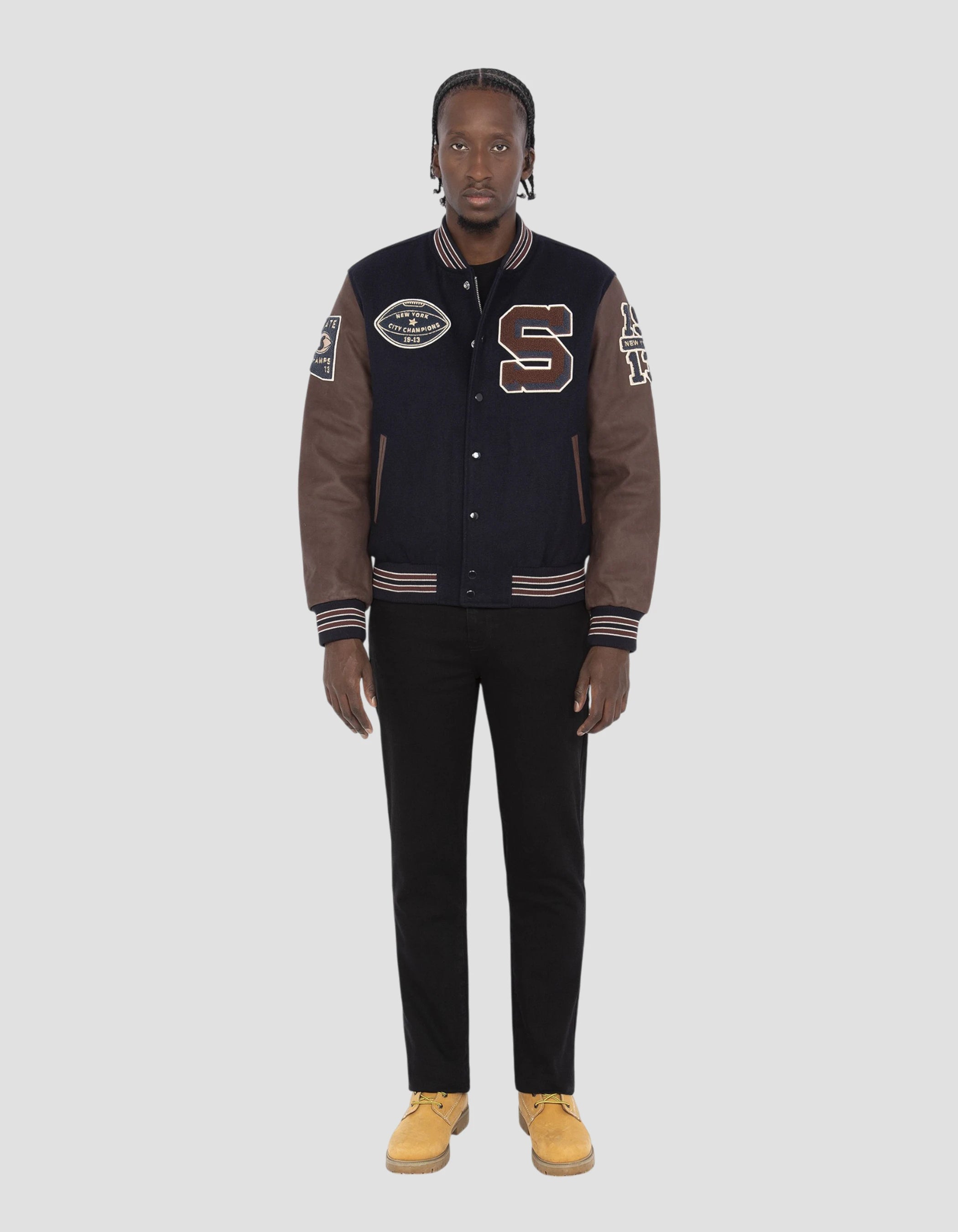 Navy blue teddy jacket and cordovan, cowhide leather - lctedybd2 Navy blue teddy jacket and cordovan, cowhide leather - lctedybd2