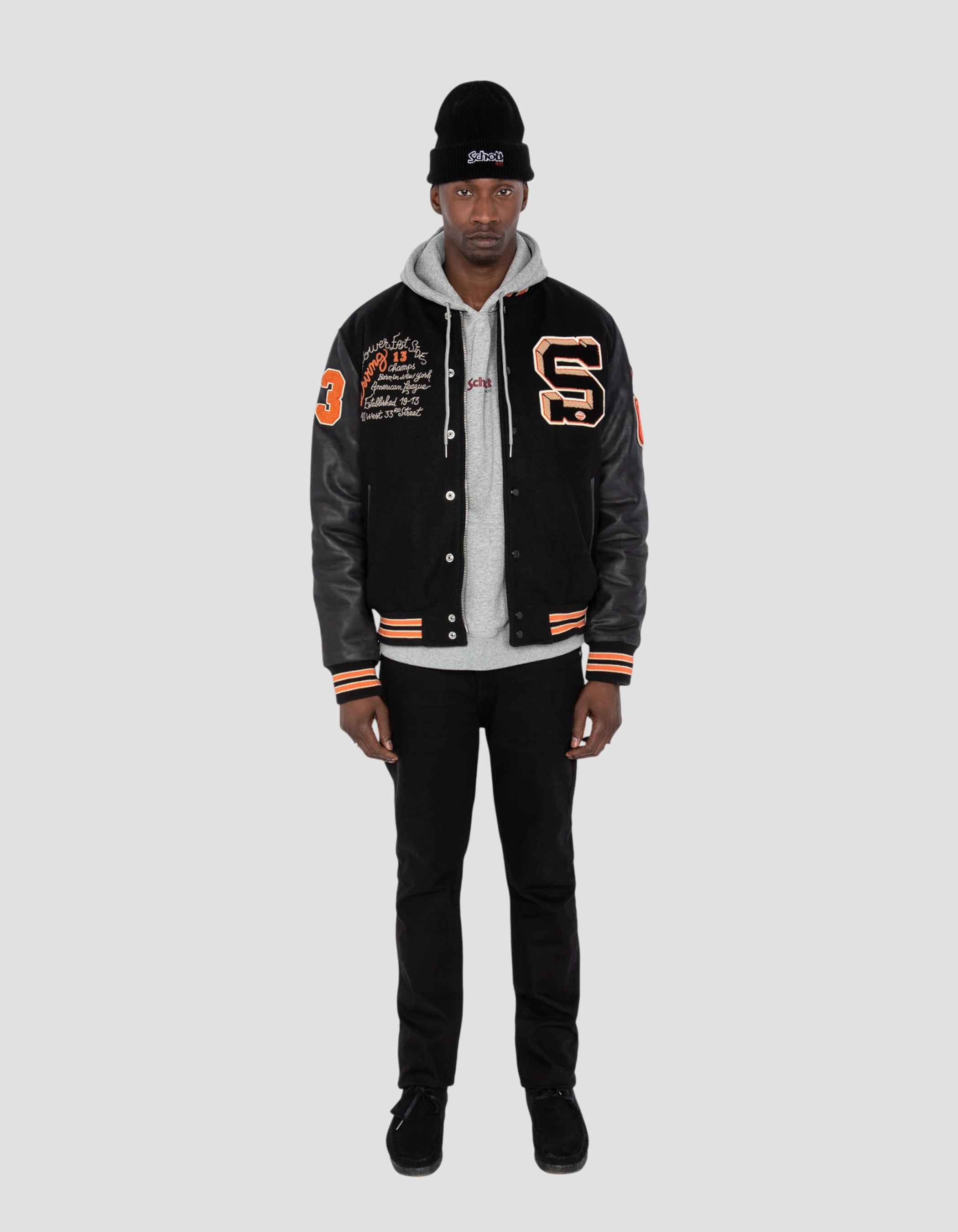 Black embroidered teddy jacket, cowhide - LCTEDDYBD | Schott NYC®